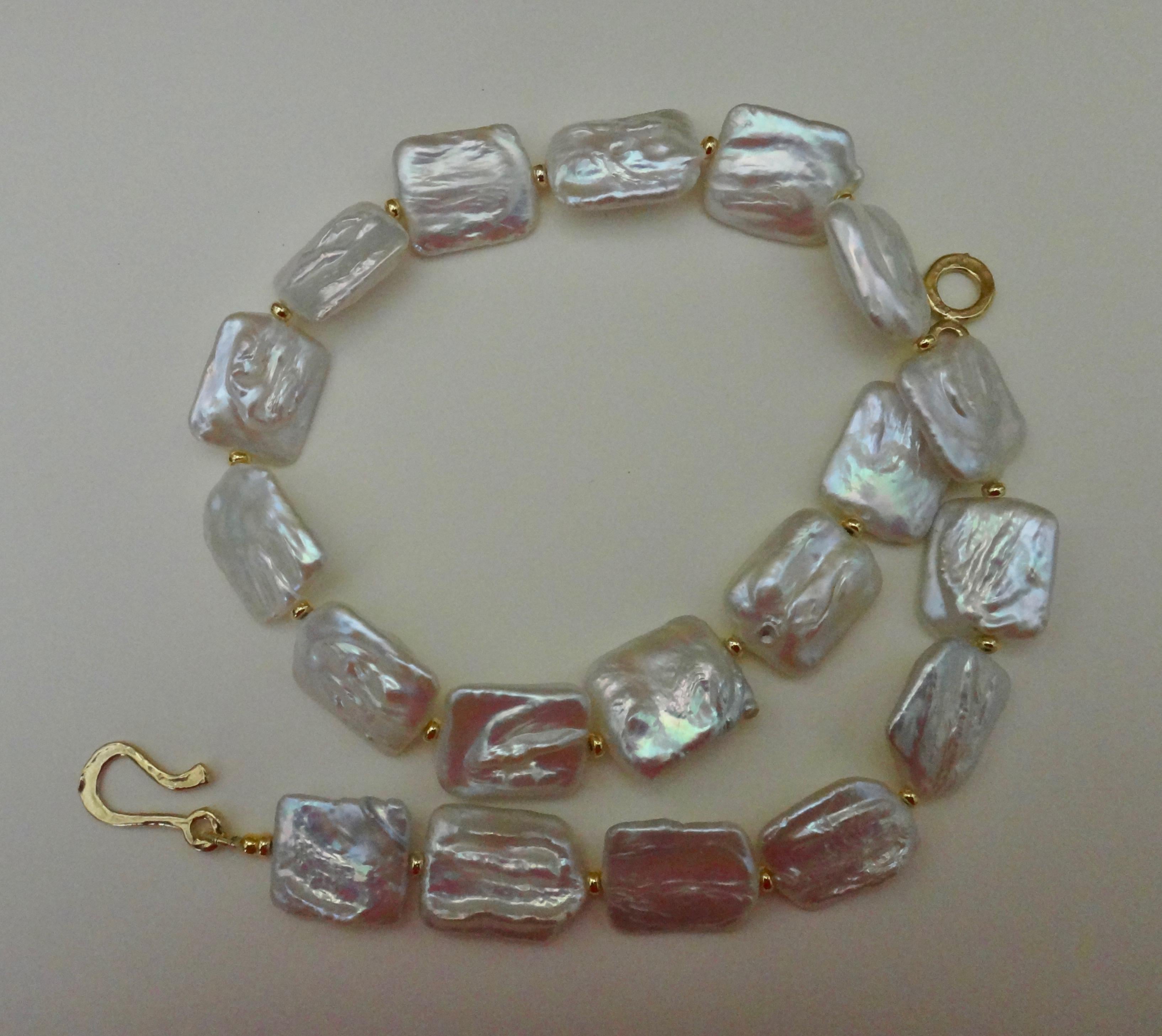 Michael Kneebone Tile Pearl Gold Bead Necklace In New Condition For Sale In Austin, TX