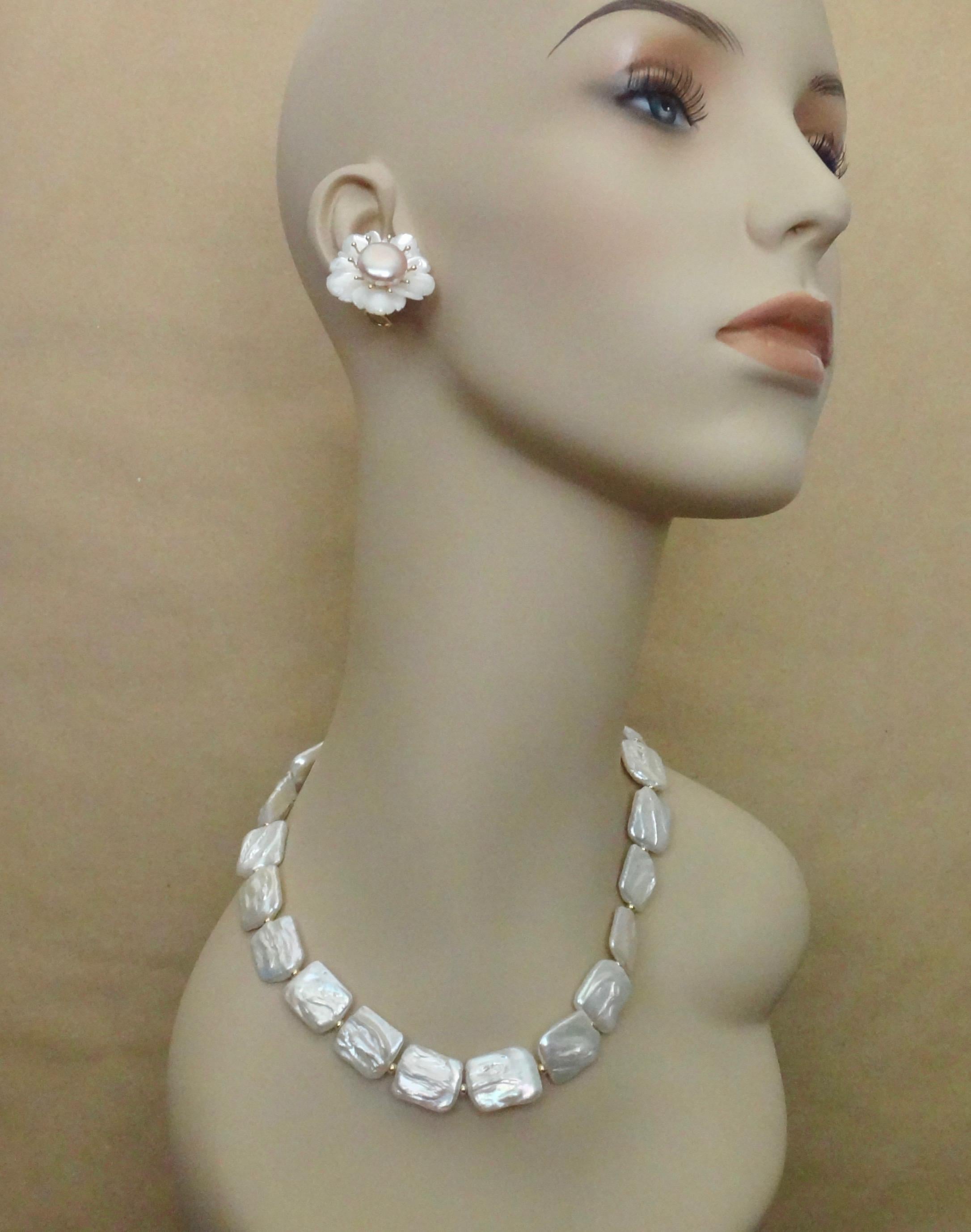 Women's Michael Kneebone Tile Pearl Gold Bead Necklace For Sale