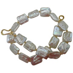 Michael Kneebone Tile Pearl Gold Bead Necklace