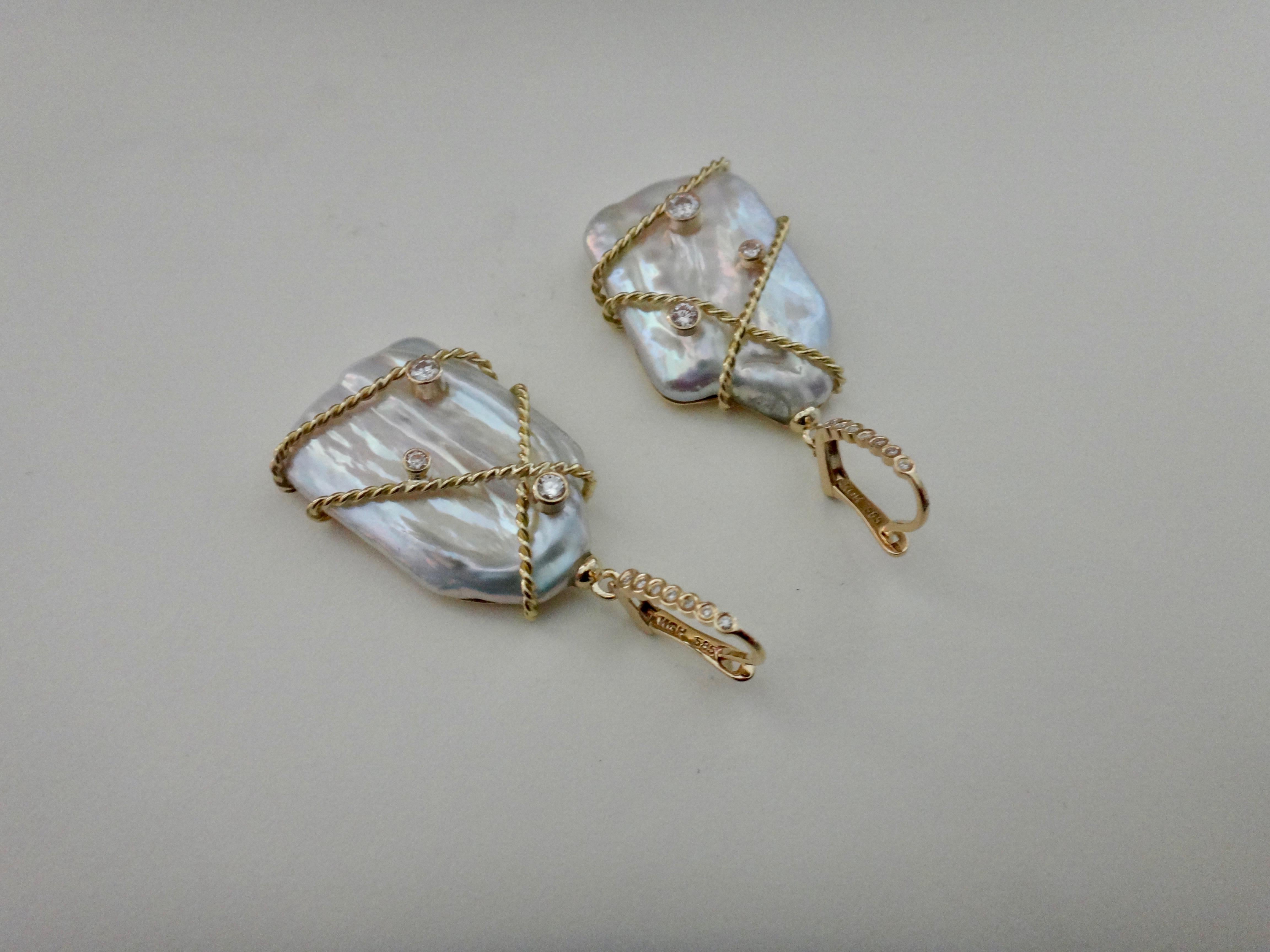 Michael Kneebone Tile Pearl White Diamond 18 Karat Gold Dangle Earrings 4
