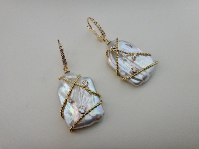 Michael Kneebone Tile Pearl White Diamond 18 Karat Gold Dangle Earrings ...