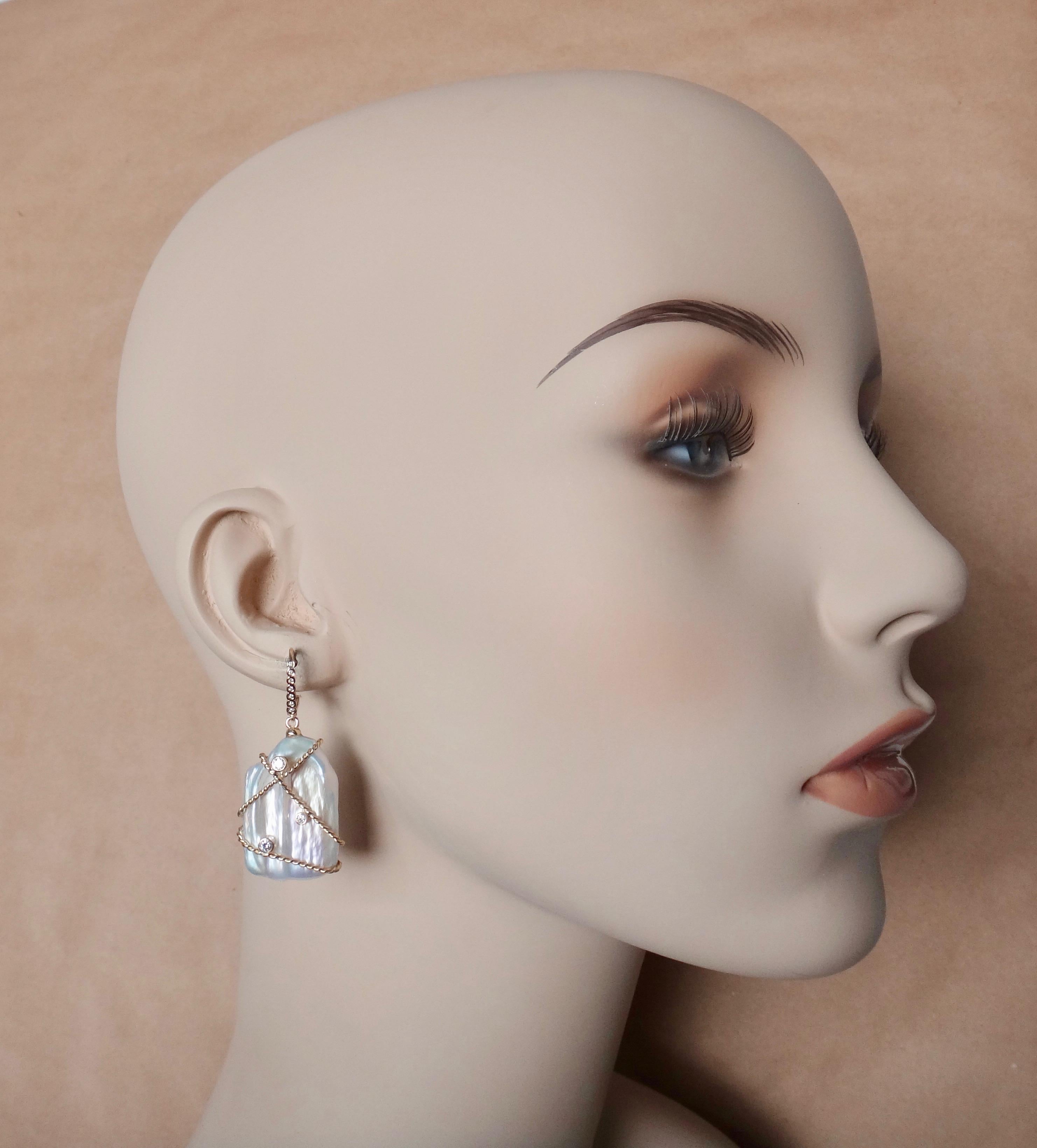 Women's Michael Kneebone Tile Pearl White Diamond 18 Karat Gold Dangle Earrings