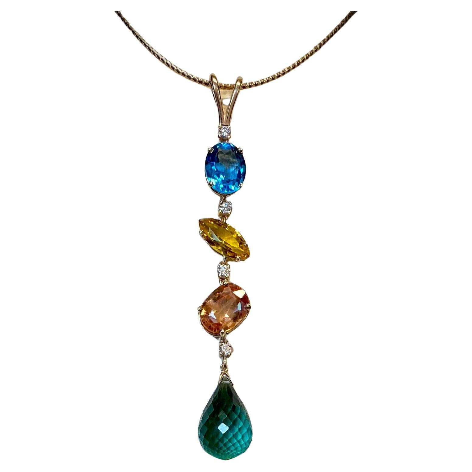 Michael Kneebone Topaz Quartz Citrine Diamond Multi-Gemstone Stiletto Pendant For Sale