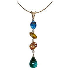 Michael Kneebone Topaz Quartz Citrine Diamond Multi-Gemstone Stiletto Pendant