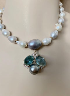 Michael Kneebone Tourmaline Aquamarine Tahitian Pearl Confetti Necklace