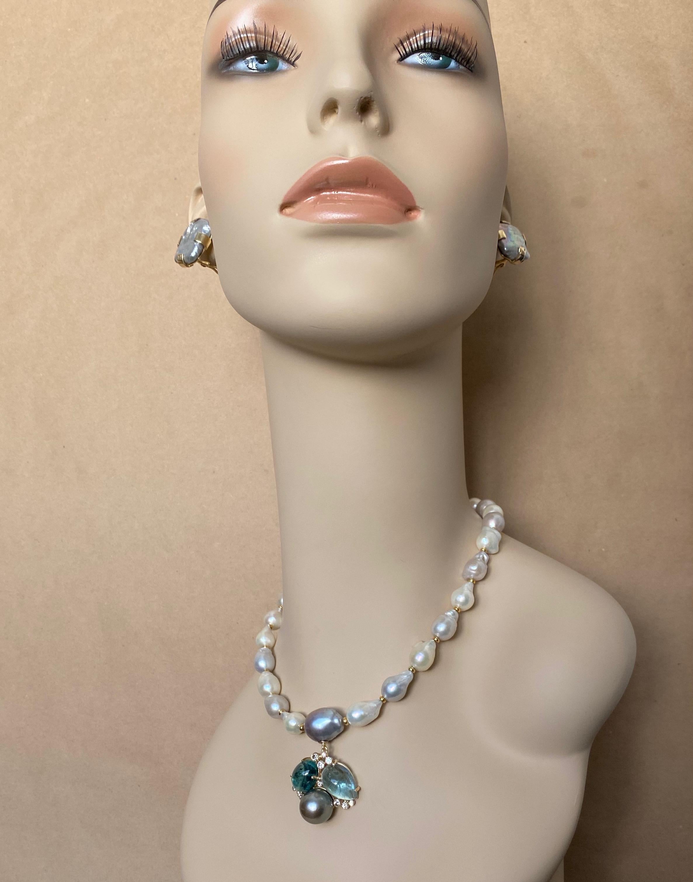 Contemporary Michael Kneebone Tourmaline Aquamarine Tahitian Pearl Confetti Necklace For Sale