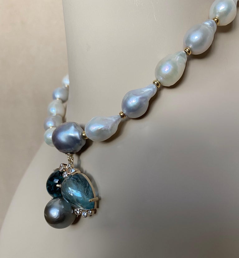 Michael Kneebone Tourmaline Aquamarine Tahitian Pearl Confetti Necklace For Sale 1