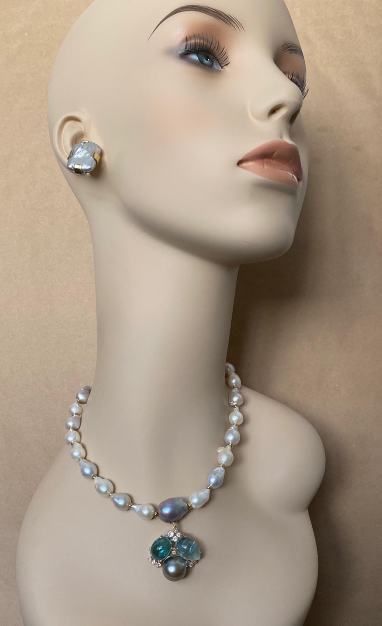 Michael Kneebone Tourmaline Aquamarine Tahitian Pearl Confetti Necklace For Sale 3