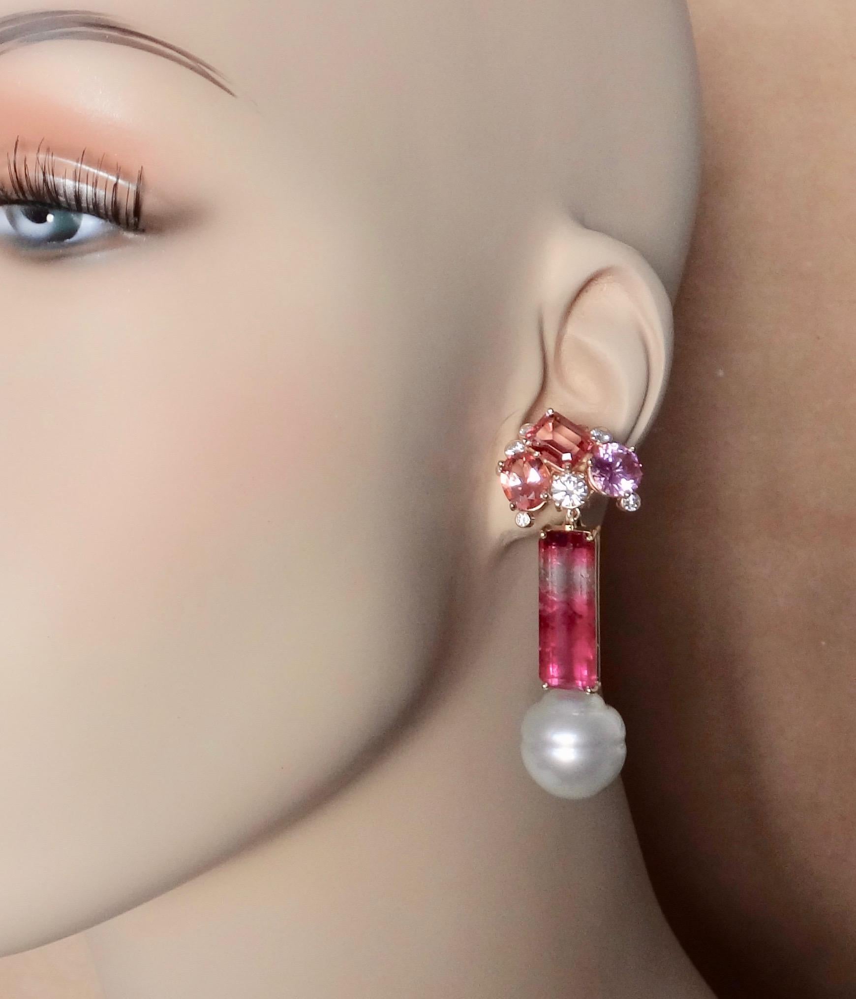 Women's Michael Kneebone Tourmaline Topaz Diamond South Seas Pearl Dangle Earring
