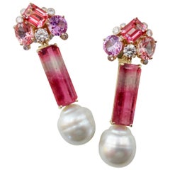 Michael Kneebone Tourmaline Topaz Diamond South Seas Pearl Dangle Earring