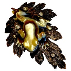 Michael Kneebone Tree Frog Broche feuille d'or 18 carats, cuivre et diamants