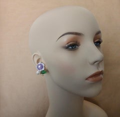 Michael Kneebone Tsavorite Garnet Amethyst Diamond Pearl Flower Earrings