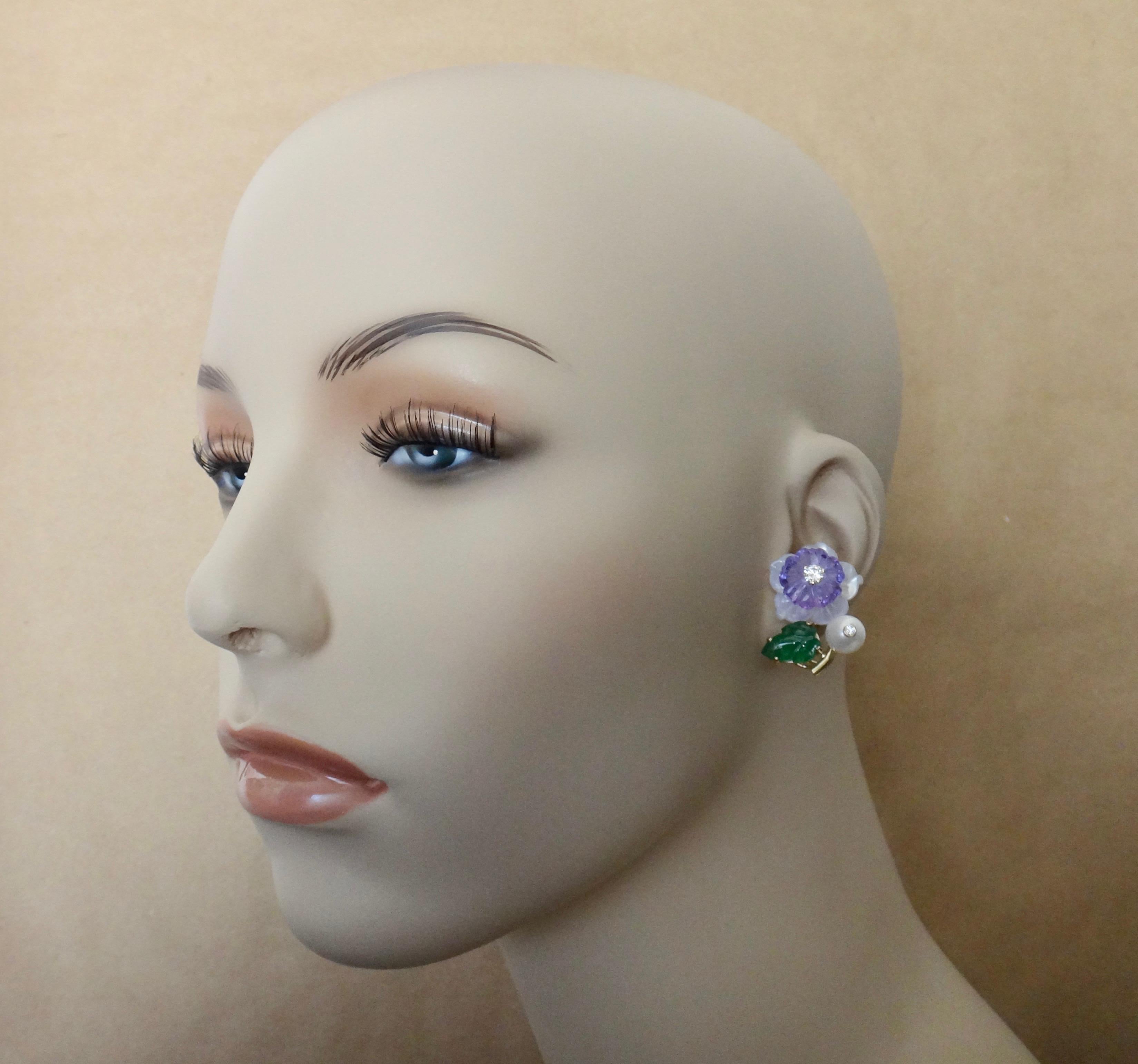 Michael Kneebone Tsavorite Garnet Amethyst Diamond Pearl Flower Earrings 2