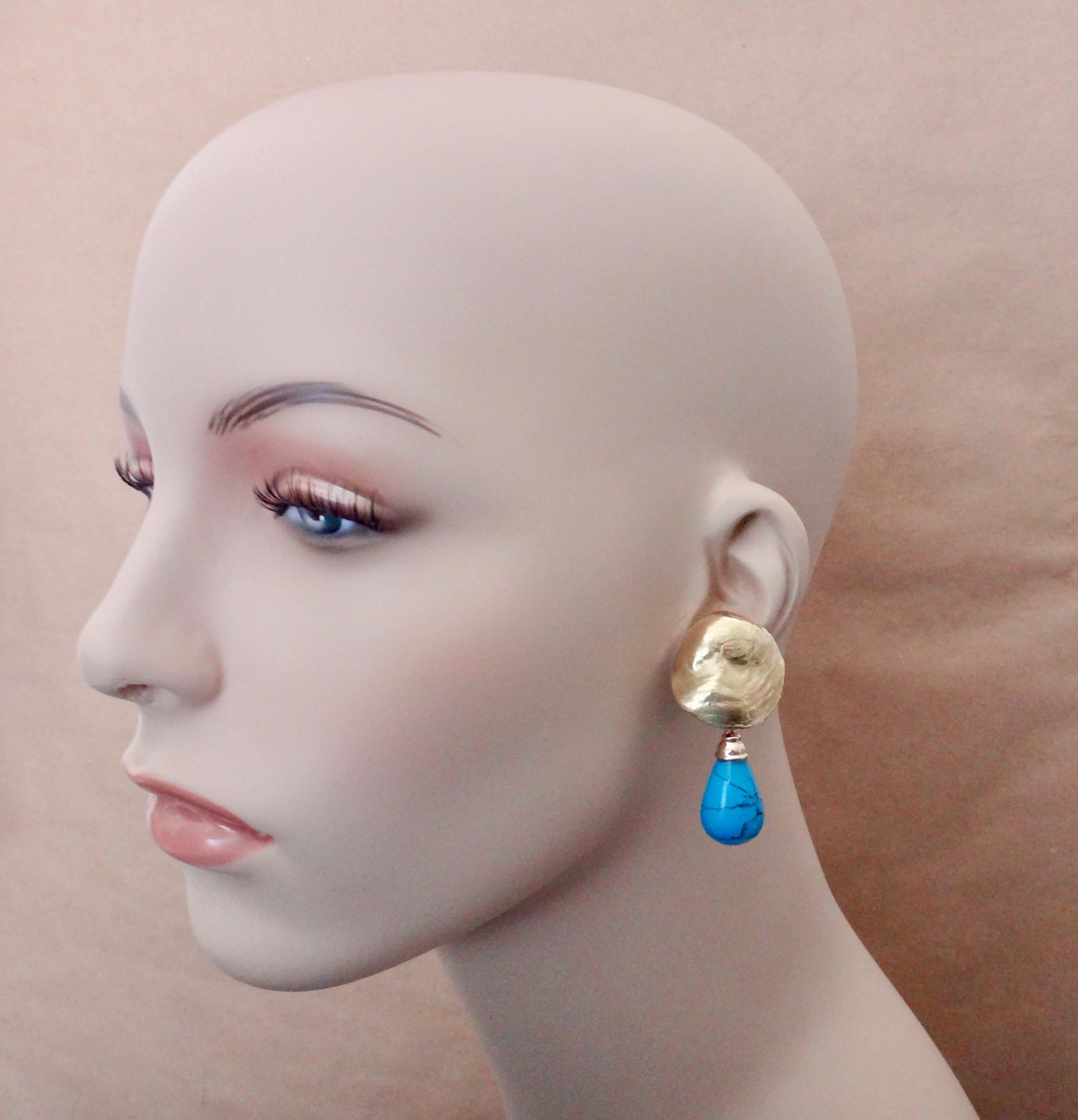 Offered here are these Jingle shell earrings with removable Chinese spider web turquoise drops.  