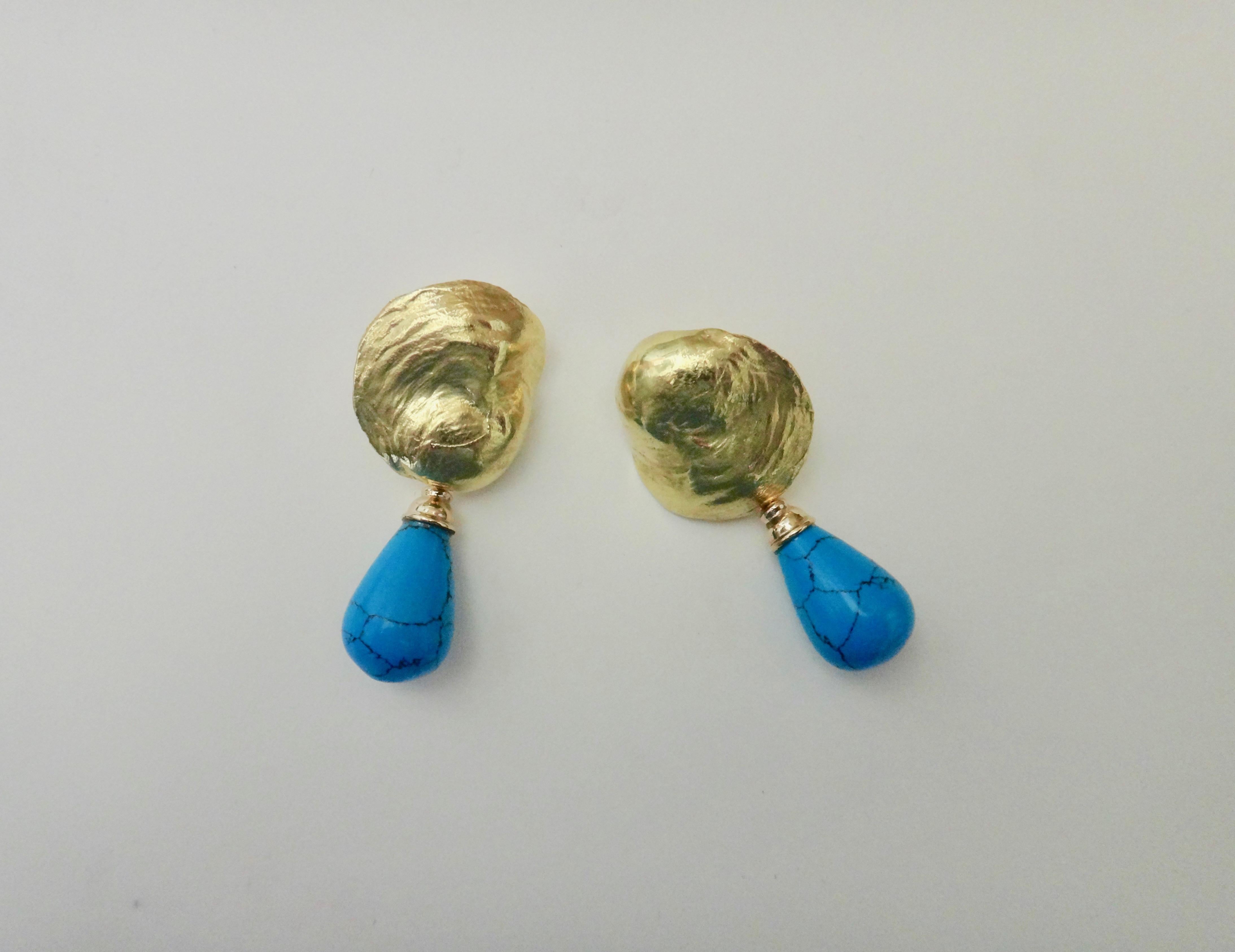 Contemporary Michael Kneebone Turquoise 18 Karat Yellow Gold Jingle Dangle Earrings