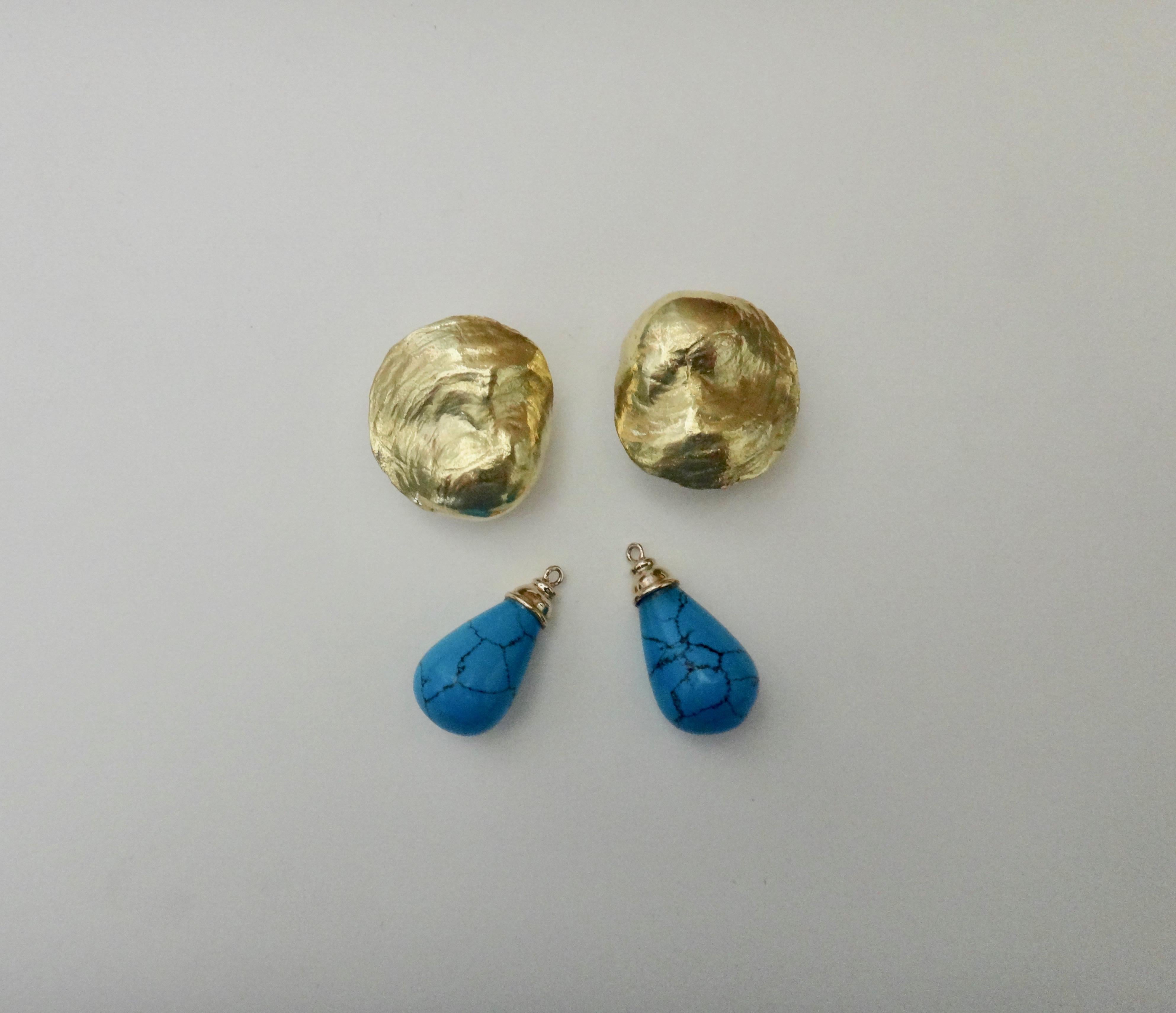 Michael Kneebone Turquoise 18 Karat Yellow Gold Jingle Dangle Earrings In Excellent Condition In Austin, TX
