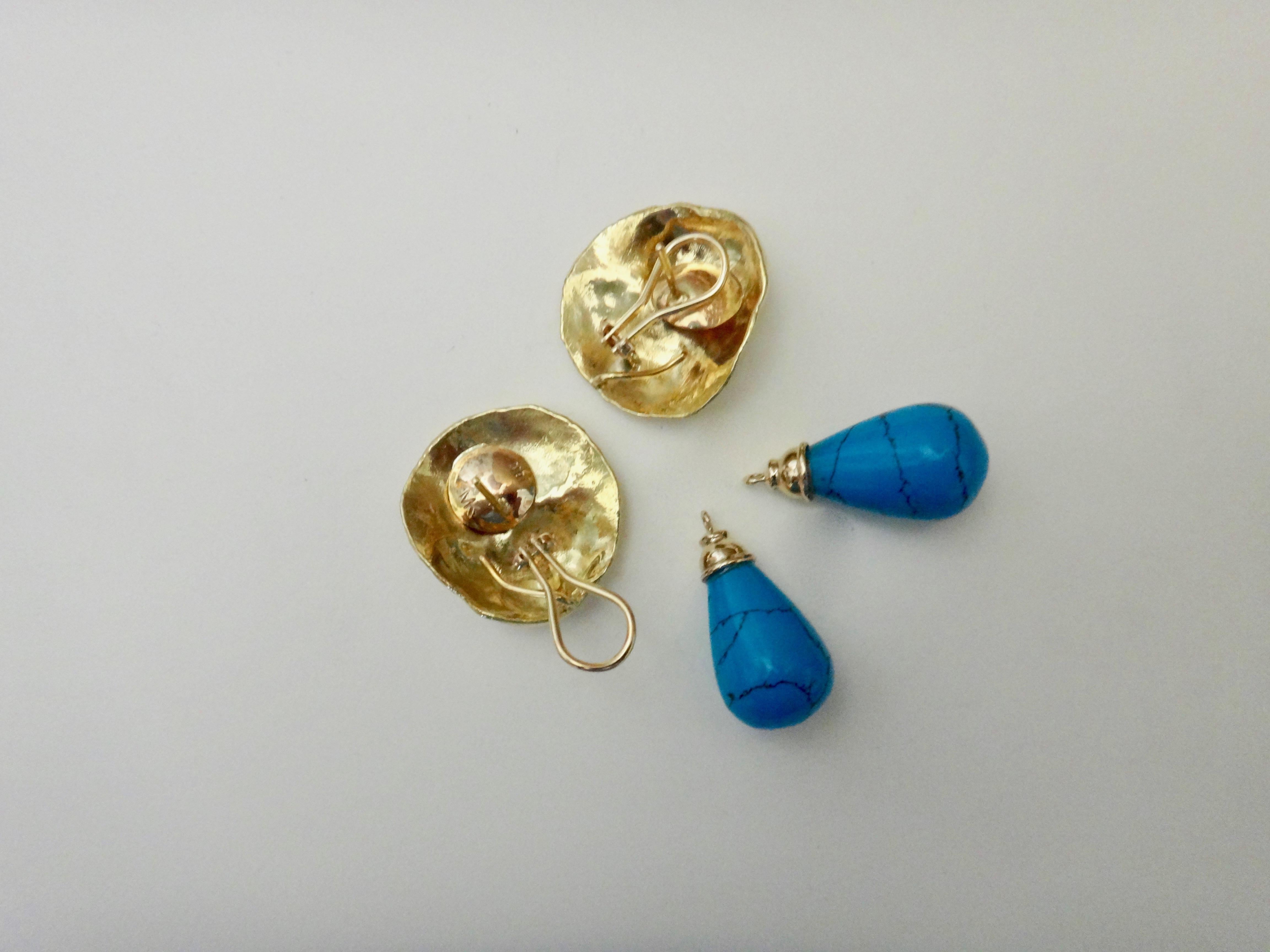 Michael Kneebone Turquoise 18 Karat Yellow Gold Jingle Dangle Earrings 1