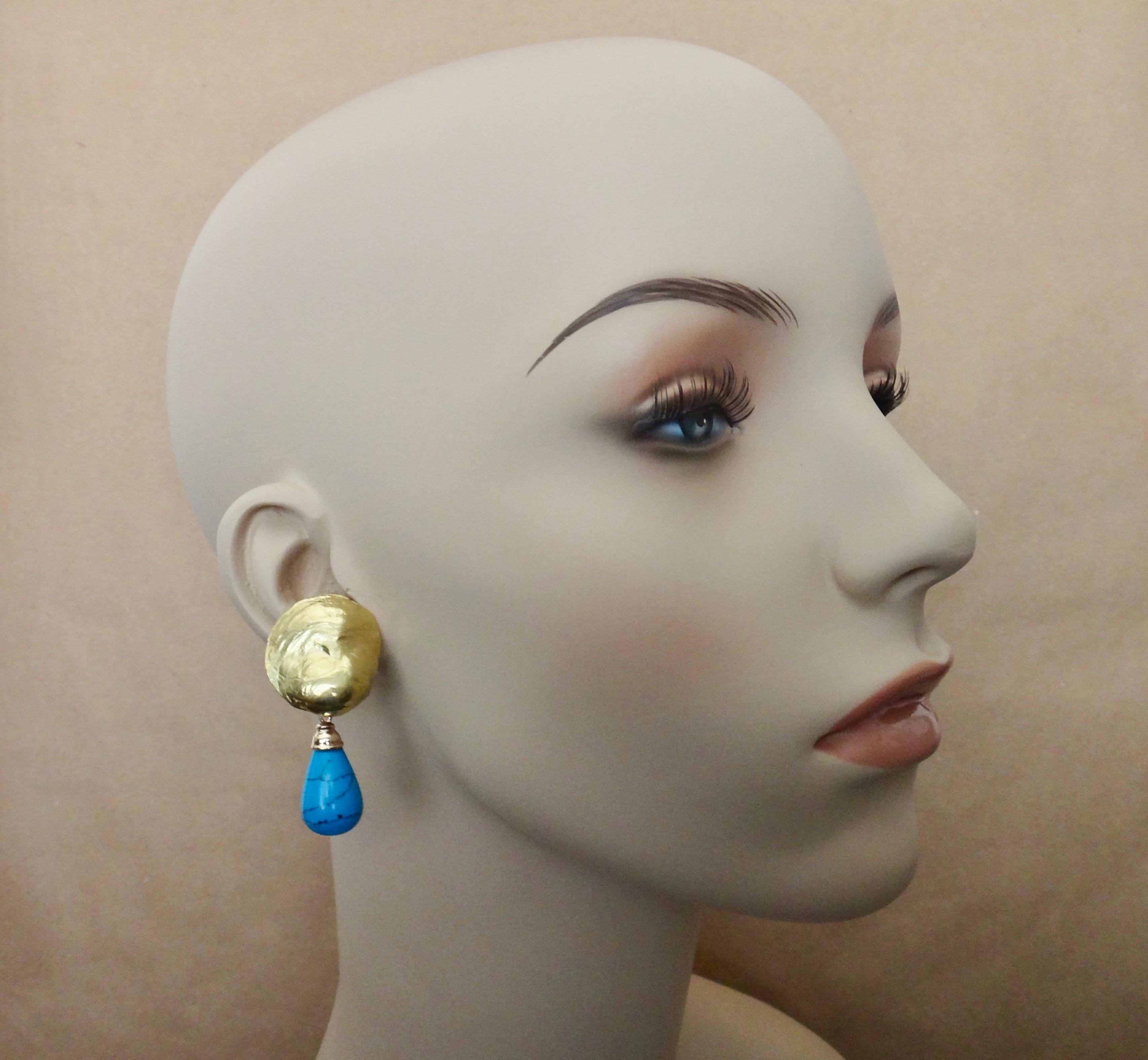 Michael Kneebone Turquoise 18 Karat Yellow Gold Jingle Dangle Earrings 2