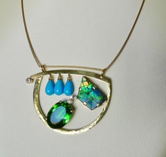 Michael Kneebone Turquoise Ammonite Moldavite Diamond Modernist Pendant