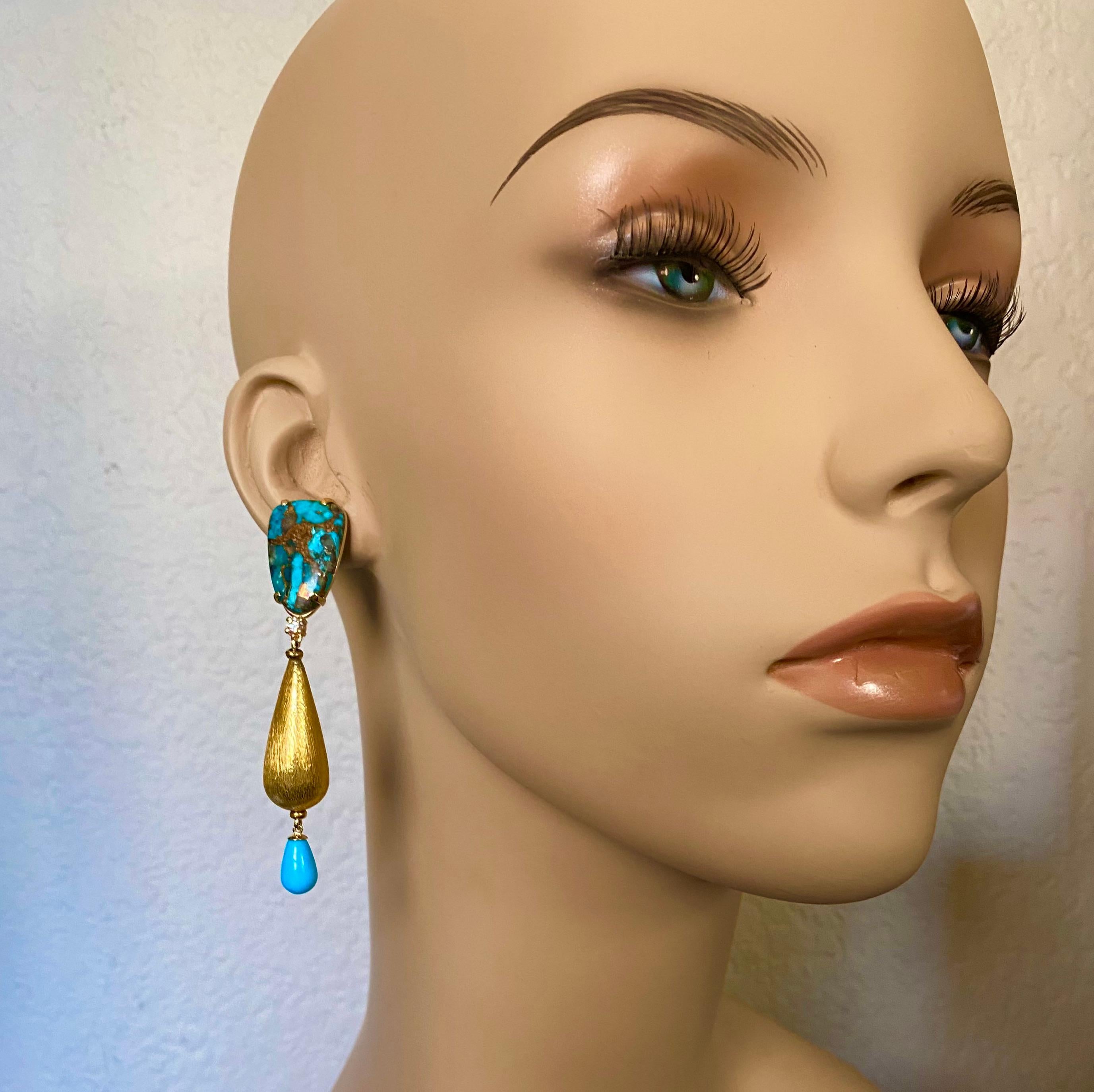 Women's Michael Kneebone Turquoise Diamond Mixed Metal Dangle Earrings For Sale