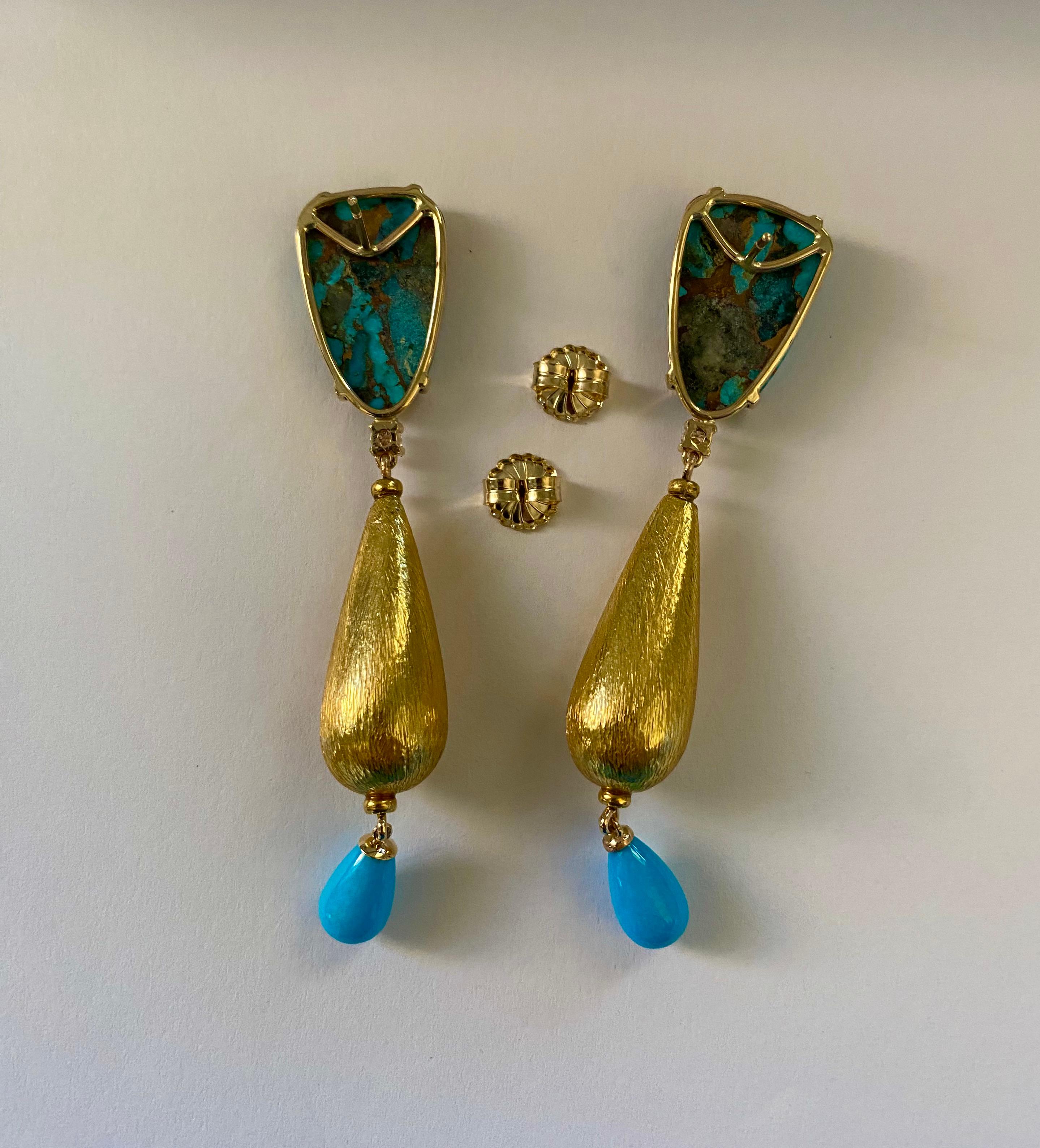 Michael Kneebone Turquoise Diamond Mixed Metal Dangle Earrings For Sale 2