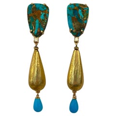 Michael Kneebone Turquoise Diamond Mixed Metal Dangle Earrings