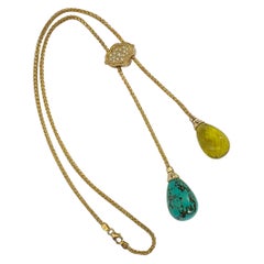 Michael Kneebone Turquoise Lemon Citrine Diamond 18k Gold Lariat Necklace