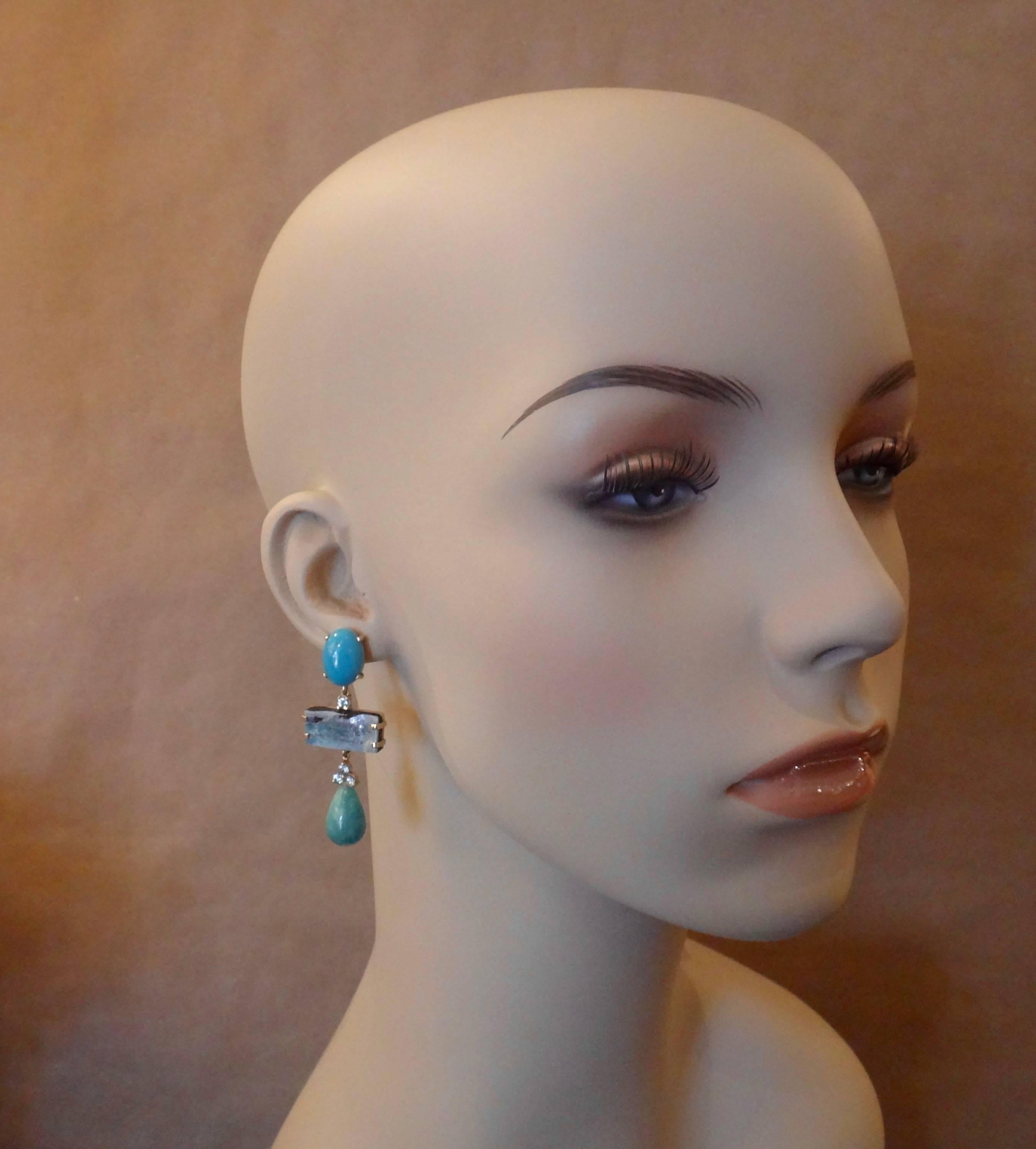 Michael Kneebone Turquoise Zircon Boulder Opal Amazonite Dangle Earrings In Excellent Condition In Austin, TX
