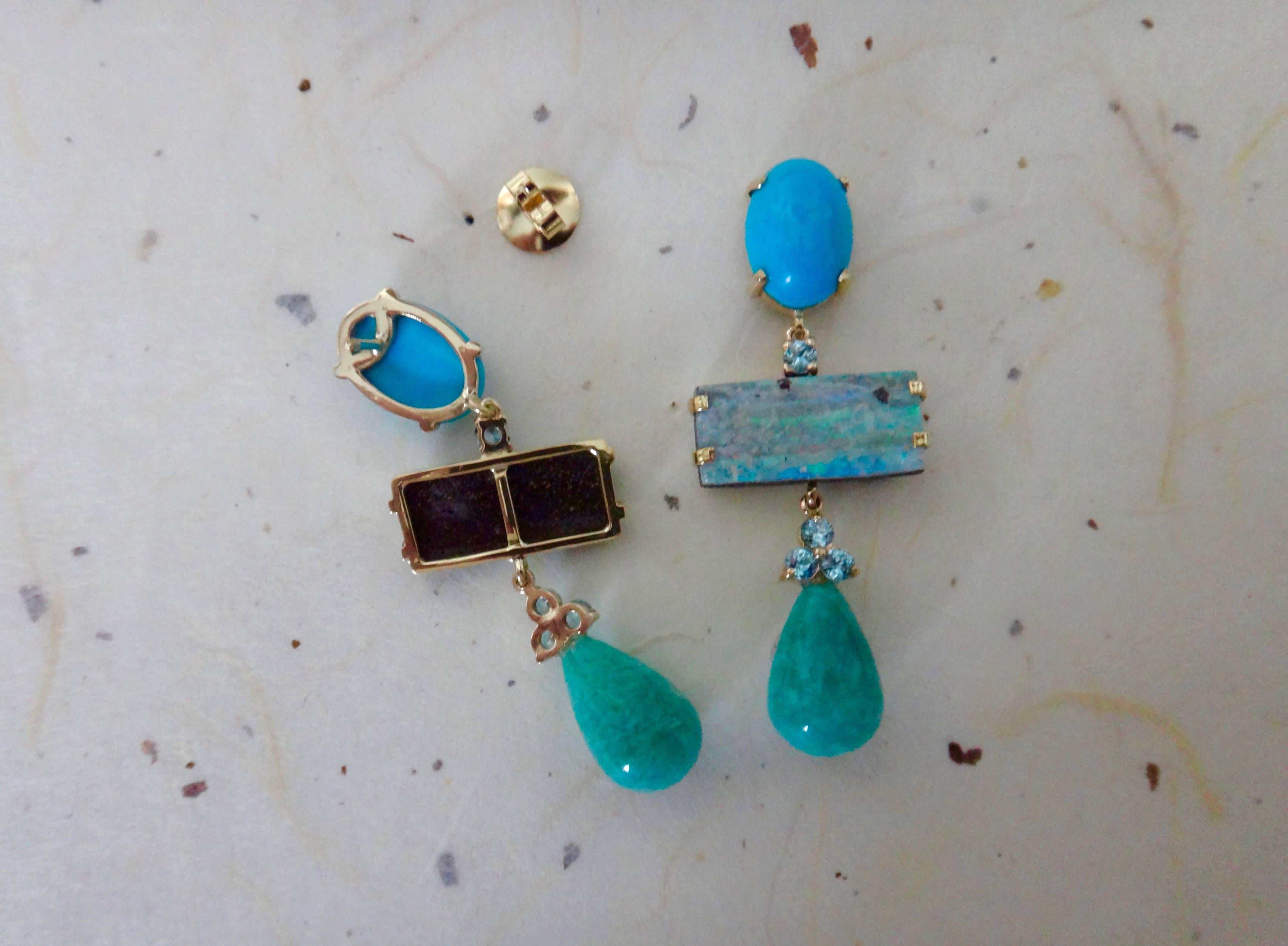 Michael Kneebone Turquoise Zircon Boulder Opal Amazonite Dangle Earrings 1