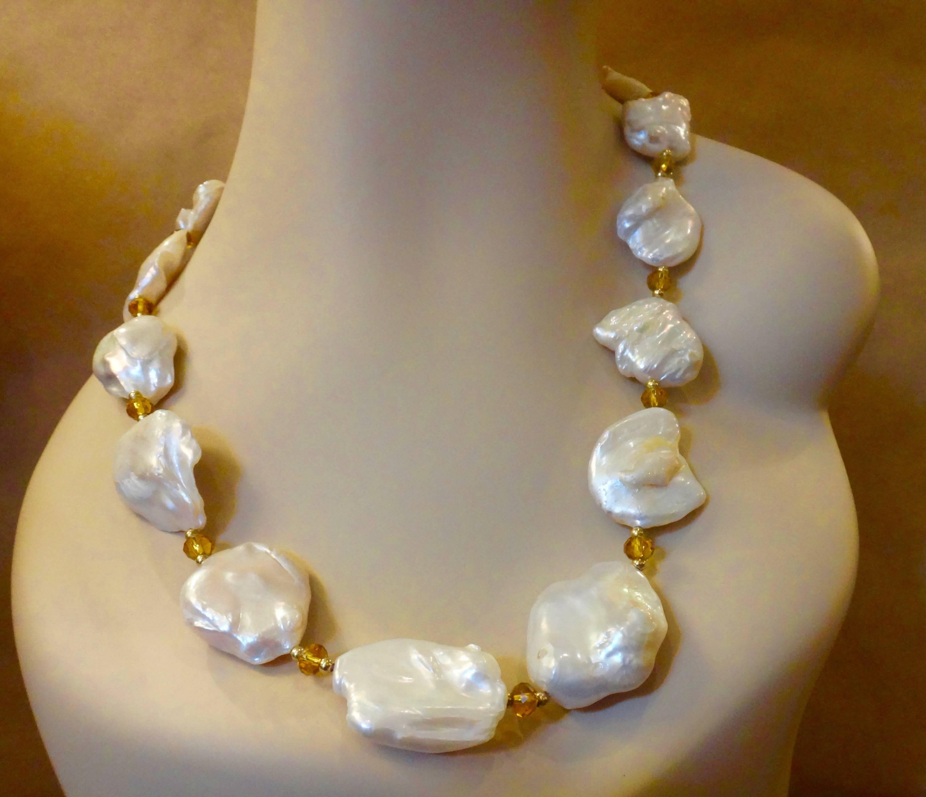 Contemporary Michael Kneebone White Baroque Keshi Pearl Citrine Gold Necklace