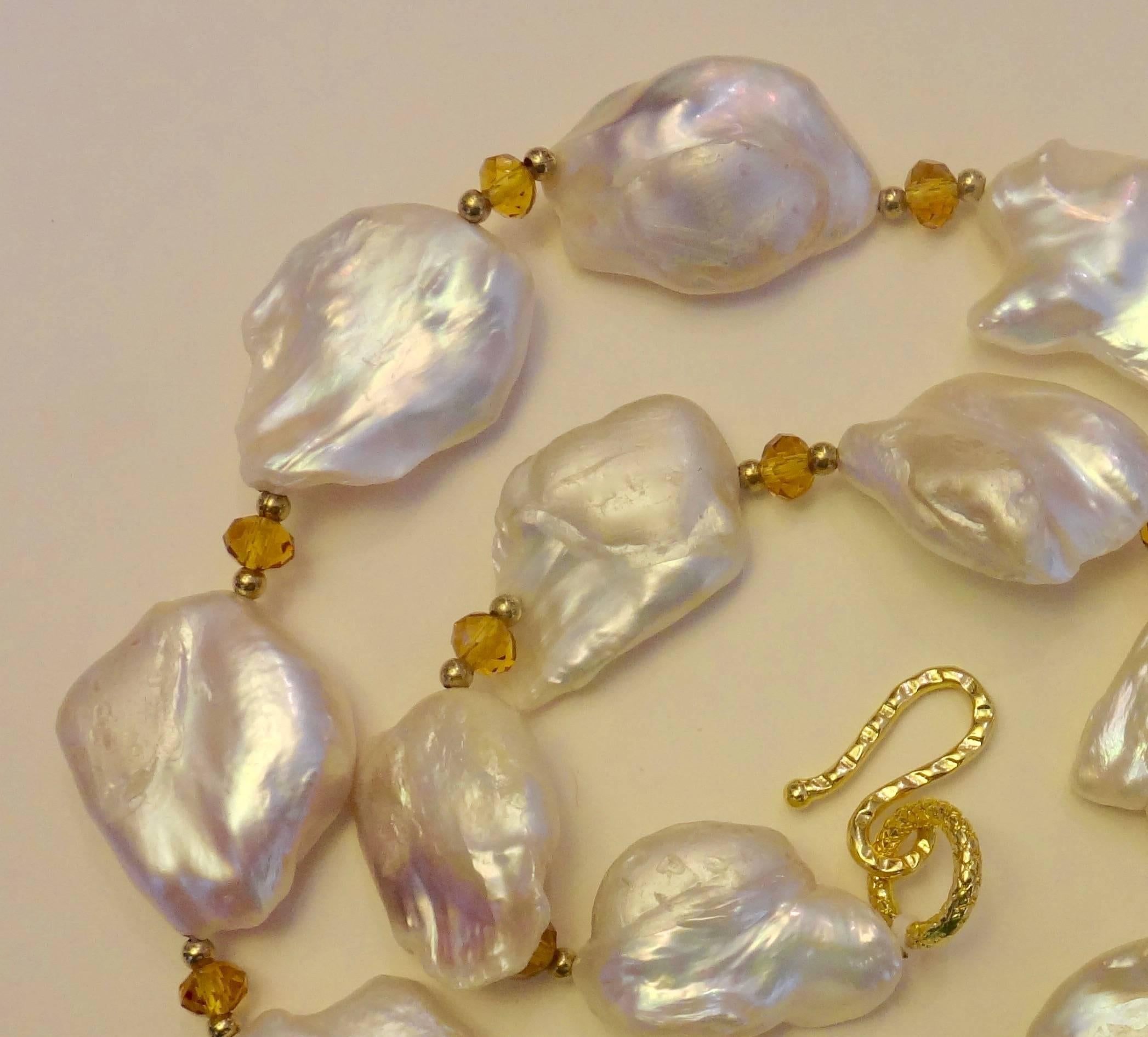 Michael Kneebone White Baroque Keshi Pearl Citrine Gold Necklace In Excellent Condition In Austin, TX