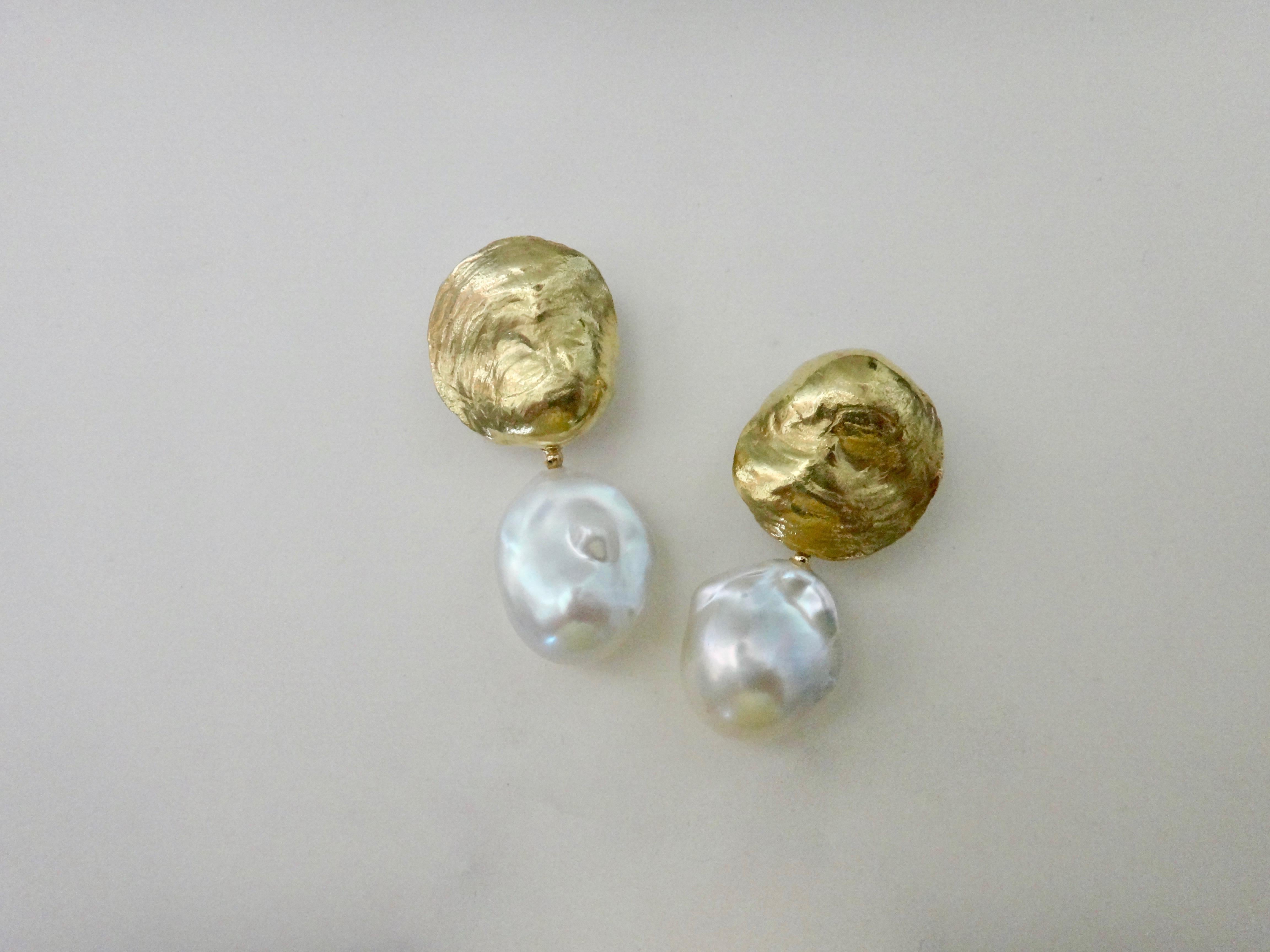 Offered here are these Jingle shell earrings with removable white baroque pearl drops.  
