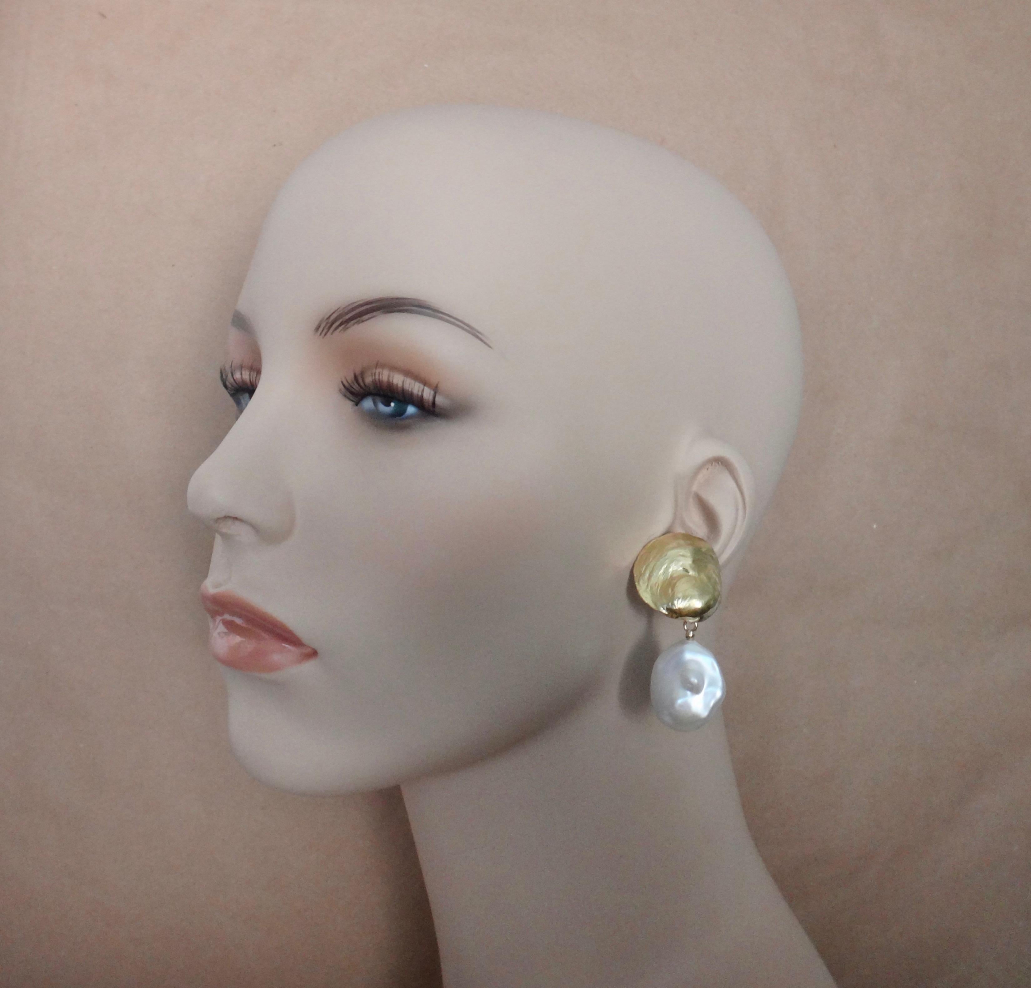 Michael Kneebone White Baroque Pearl 18 Karat Yellow Gold Jingle Earrings 4