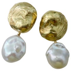 Michael Kneebone White Baroque Pearl 18 Karat Yellow Gold Jingle Earrings