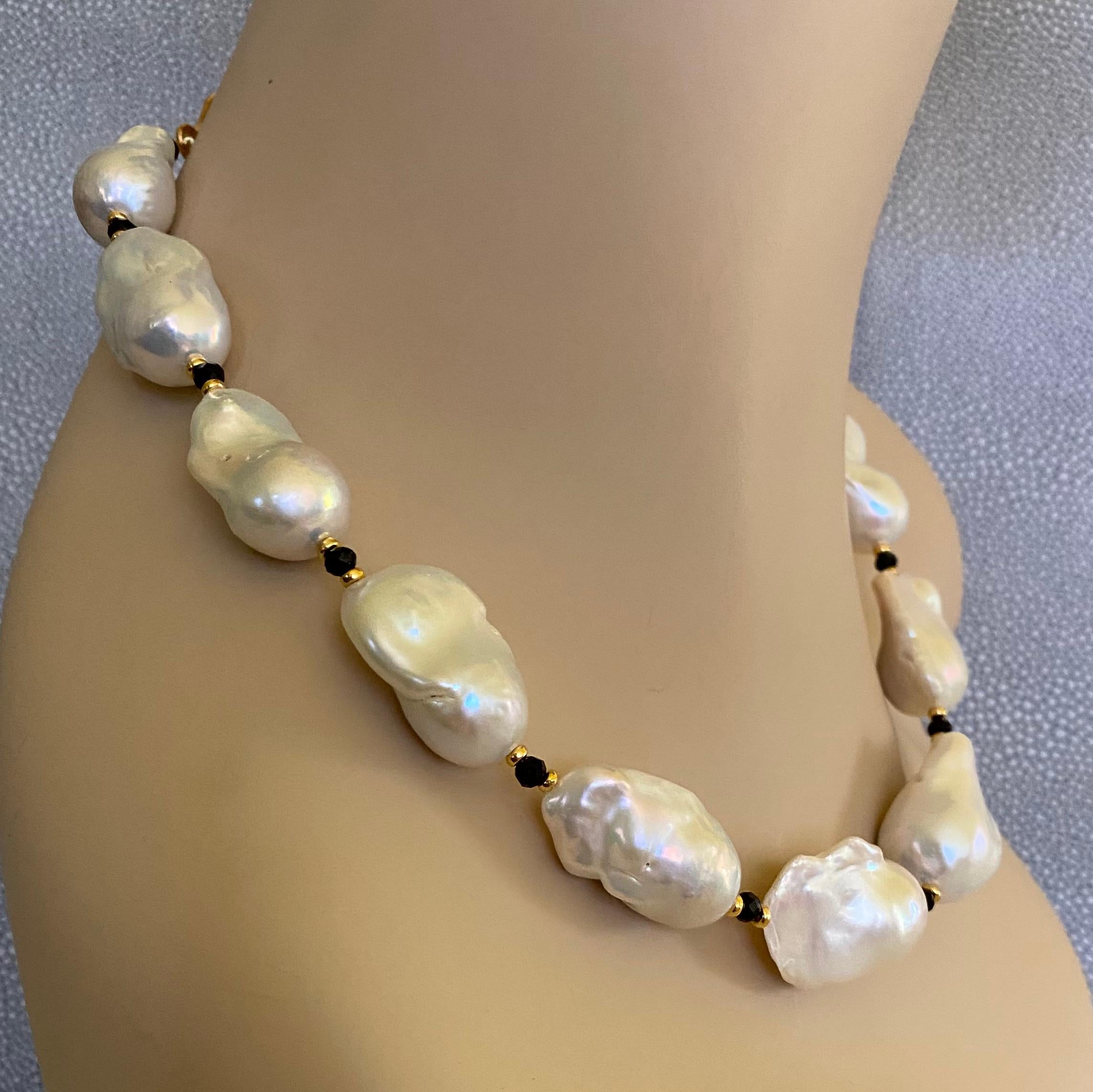 Contemporary Michael Kneebone White Baroque Pearl Black Spinel Necklace For Sale