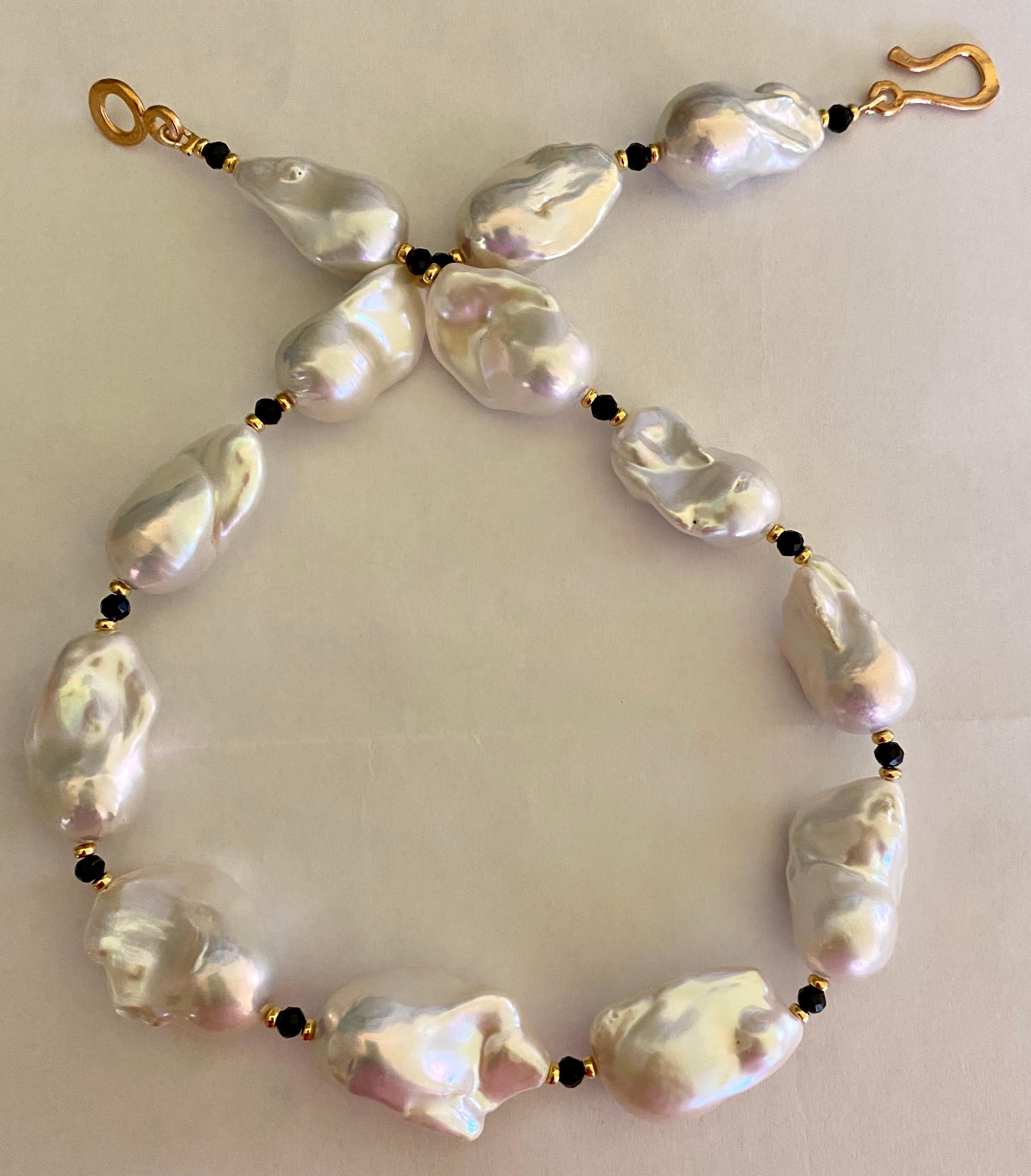 Mixed Cut Michael Kneebone White Baroque Pearl Black Spinel Necklace For Sale