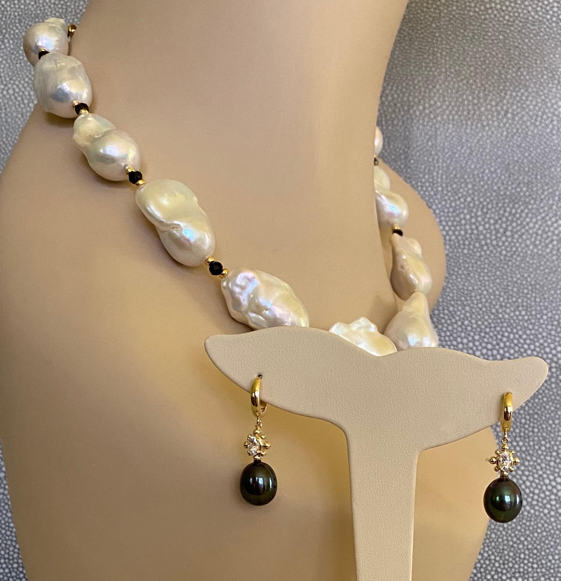 Women's Michael Kneebone White Baroque Pearl Black Spinel Necklace For Sale