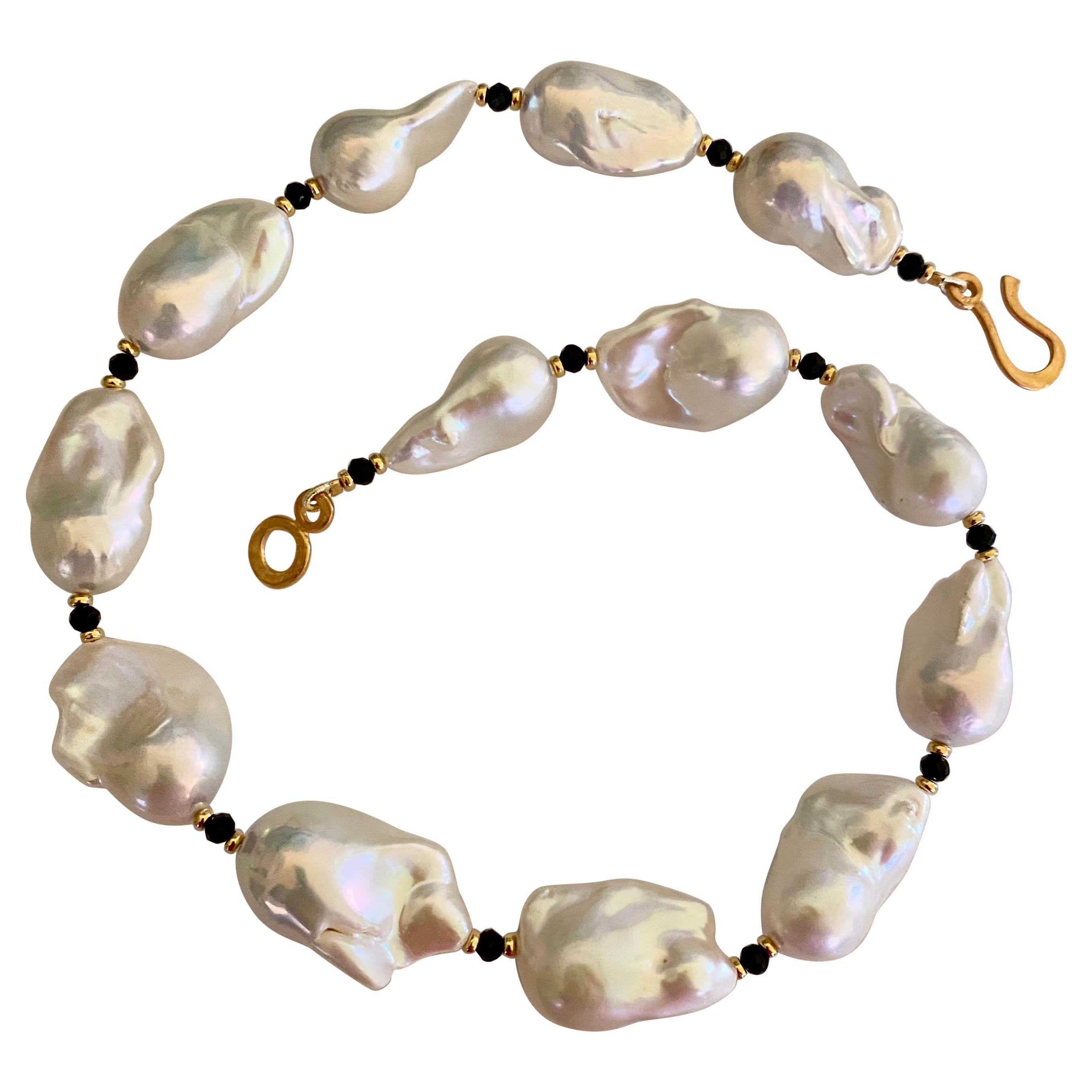 Michael Kneebone White Baroque Pearl Black Spinel Necklace For Sale