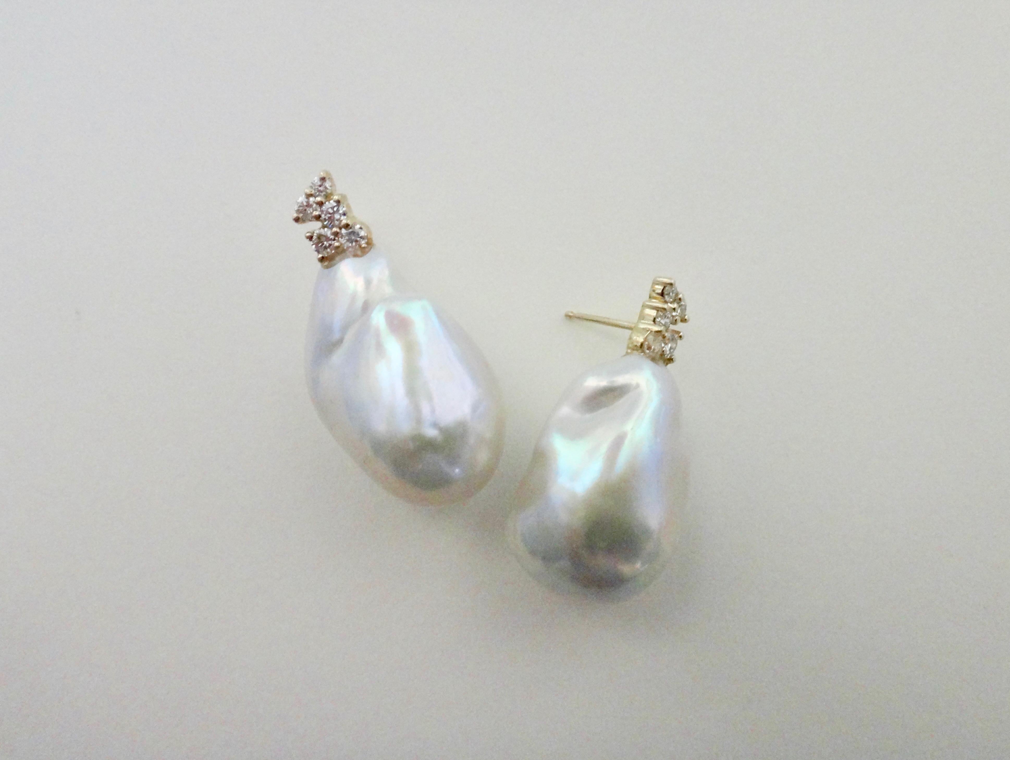Michael Kneebone White Baroque Pearl Diamond Drop Earrings In New Condition In Austin, TX