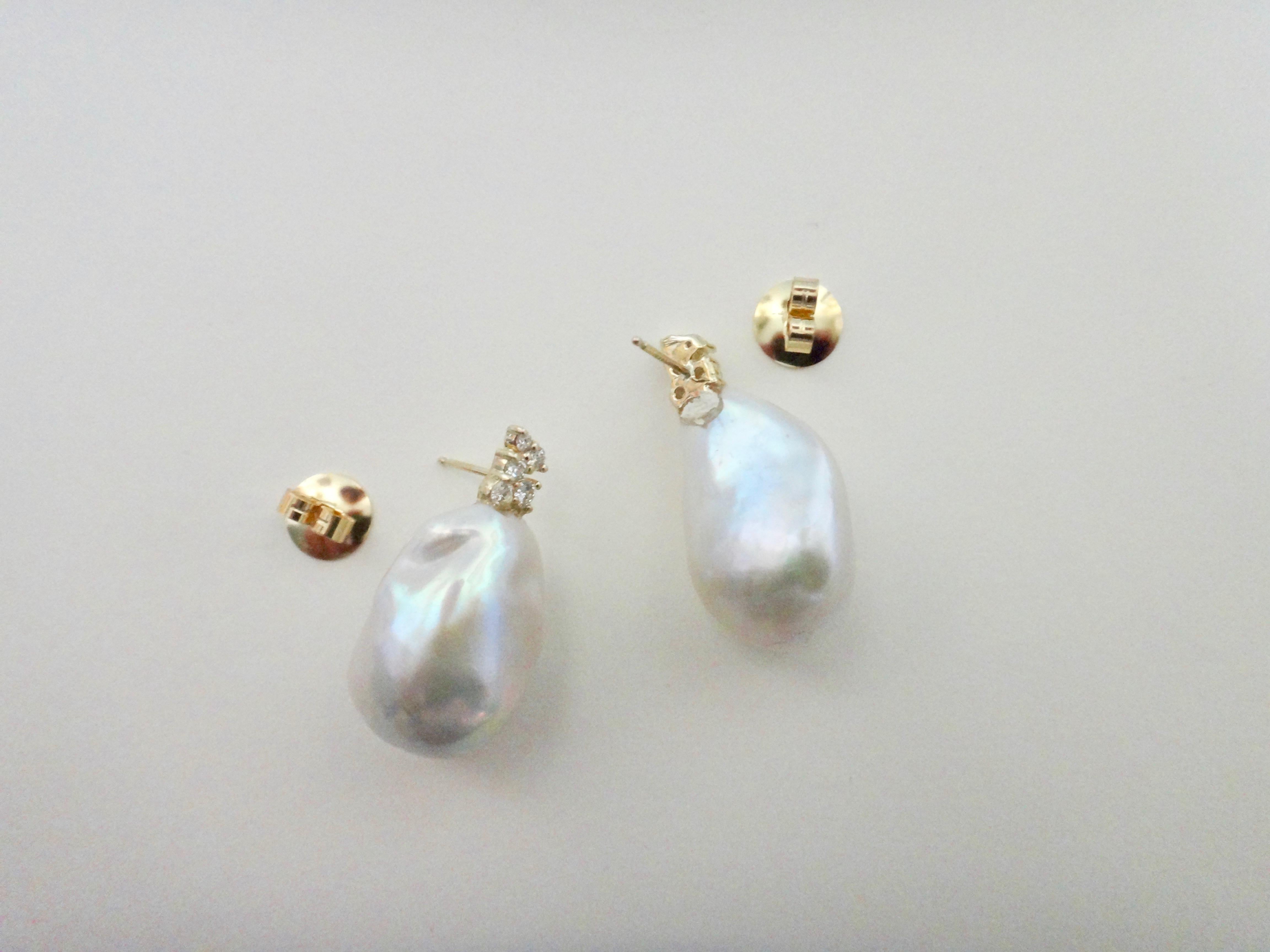 Michael Kneebone White Baroque Pearl Diamond Drop Earrings 1