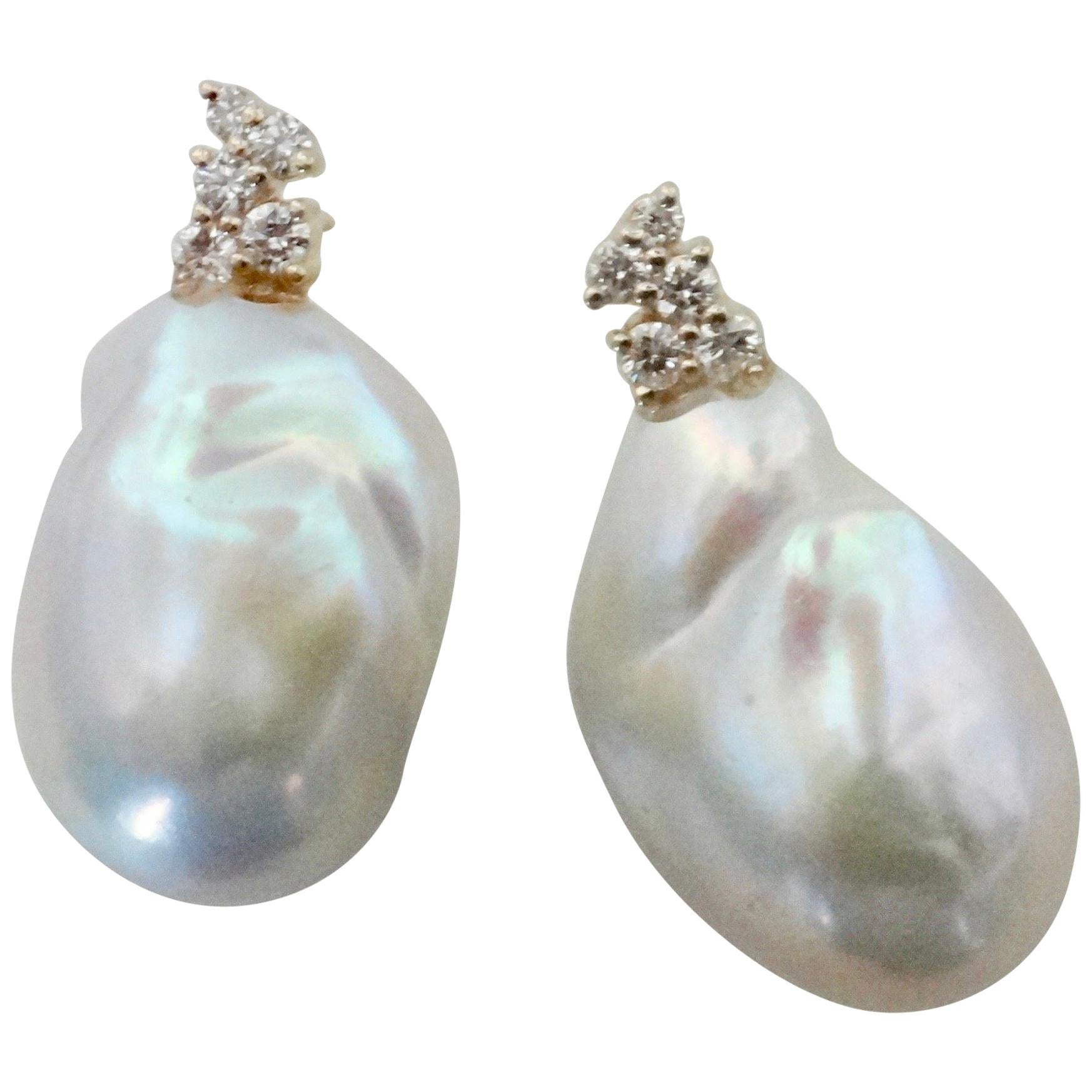 Michael Kneebone White Baroque Pearl Diamond Drop Earrings