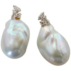 Michael Kneebone White Baroque Pearl Diamond Drop Earrings