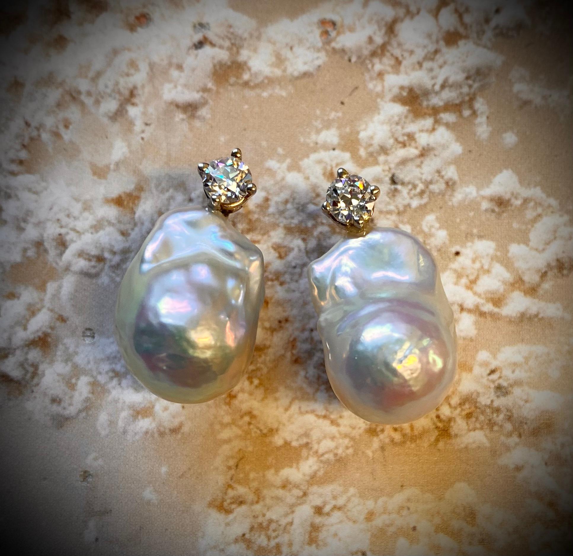 Contemporary Michael Kneebone White Baroque Pearl White Diamond Drop Earrings For Sale