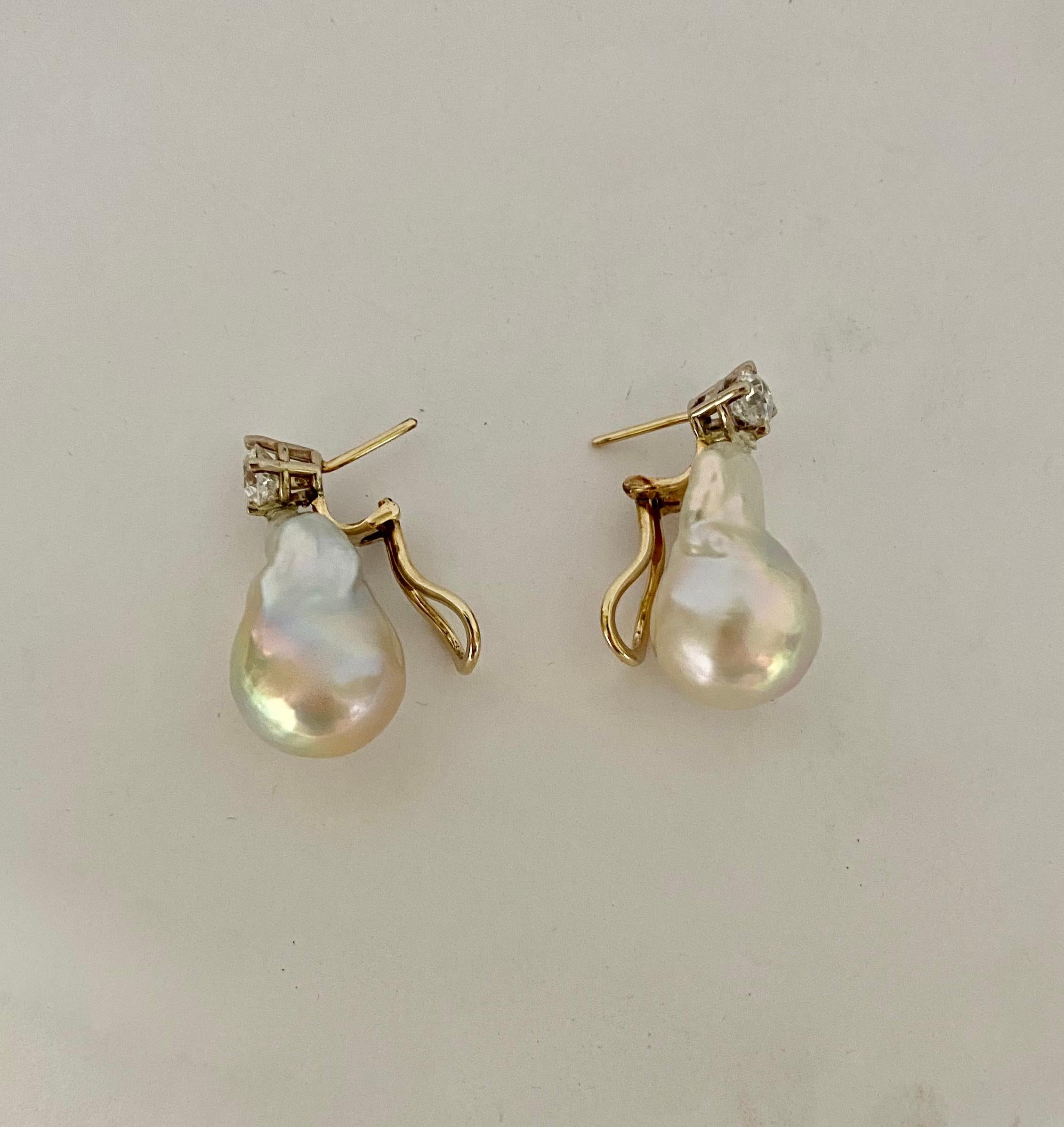 Michael Kneebone White Baroque Pearl White Diamond Drop Earrings For Sale 1
