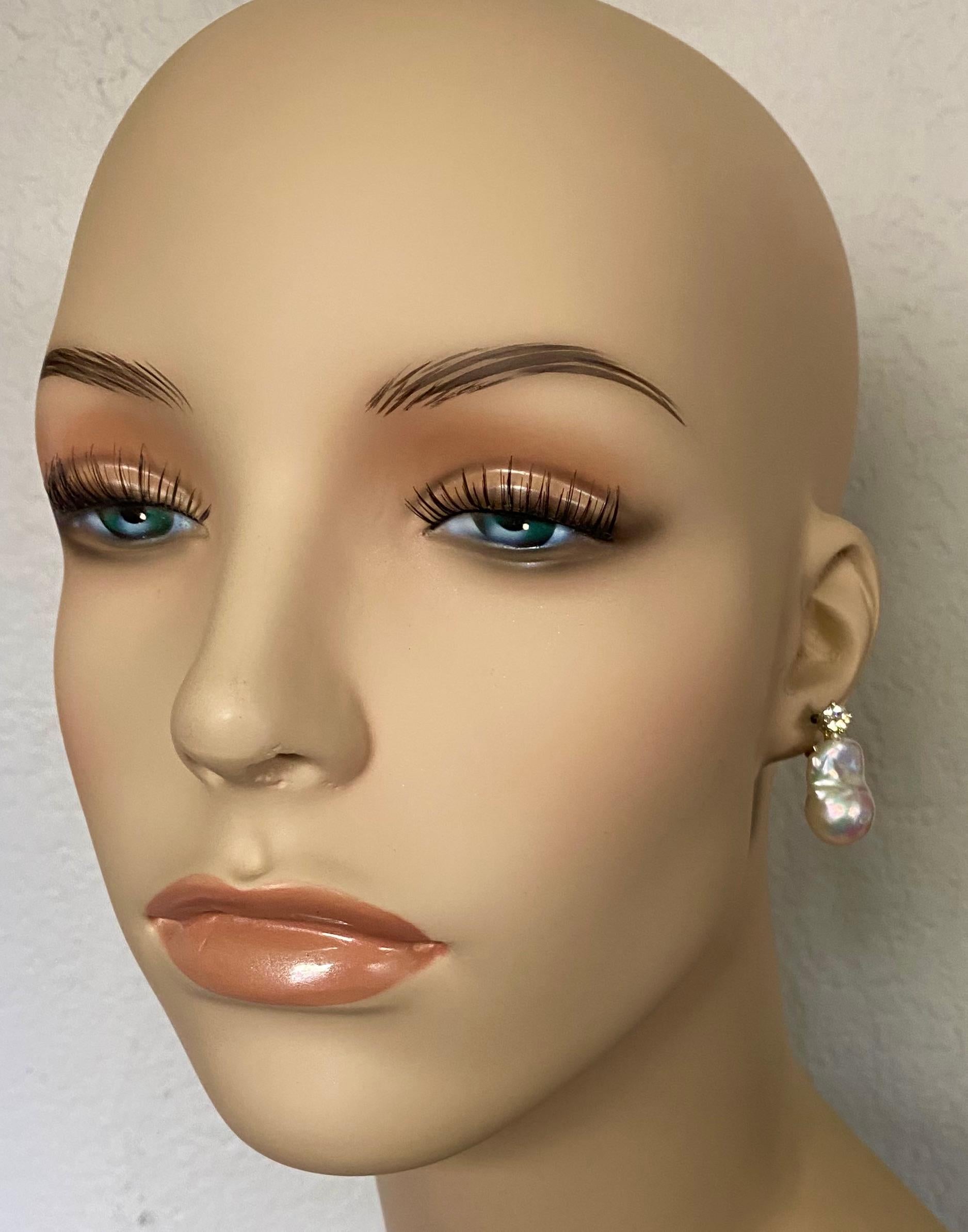 Michael Kneebone White Baroque Pearl White Diamond Drop Earrings For Sale 2