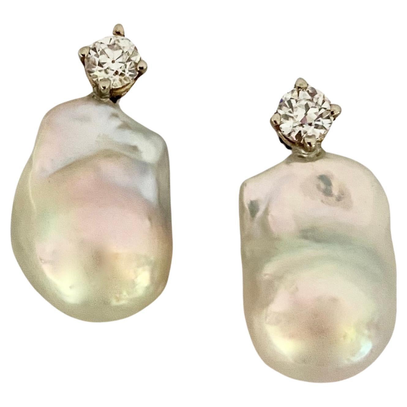 Michael Kneebone White Baroque Pearl White Diamond Drop Earrings For Sale