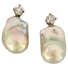 Michael Kneebone White Baroque Pearl White Diamond Drop Earrings