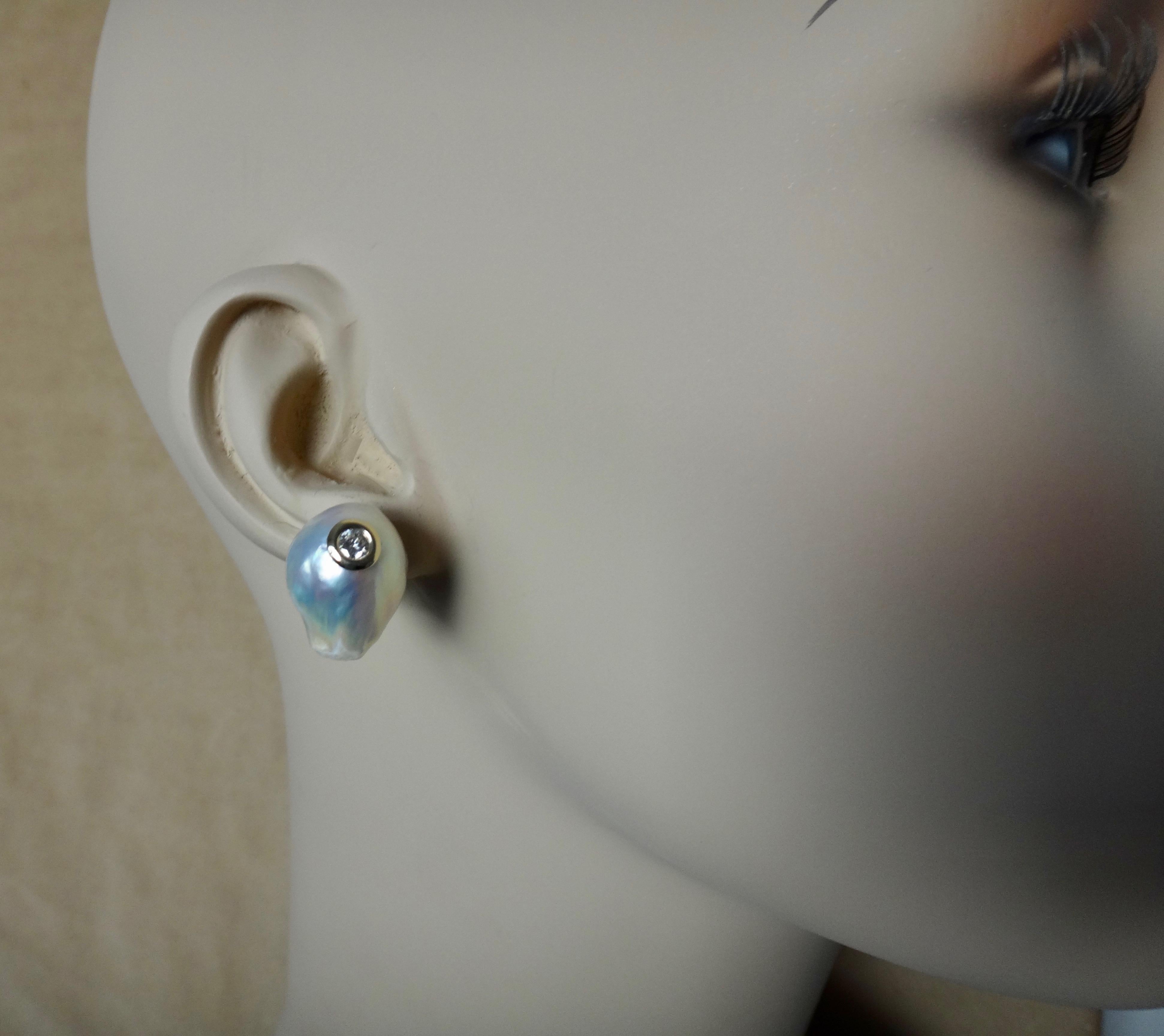 Michael Kneebone White Baroque Pearl White Diamond Stud Earrings 4