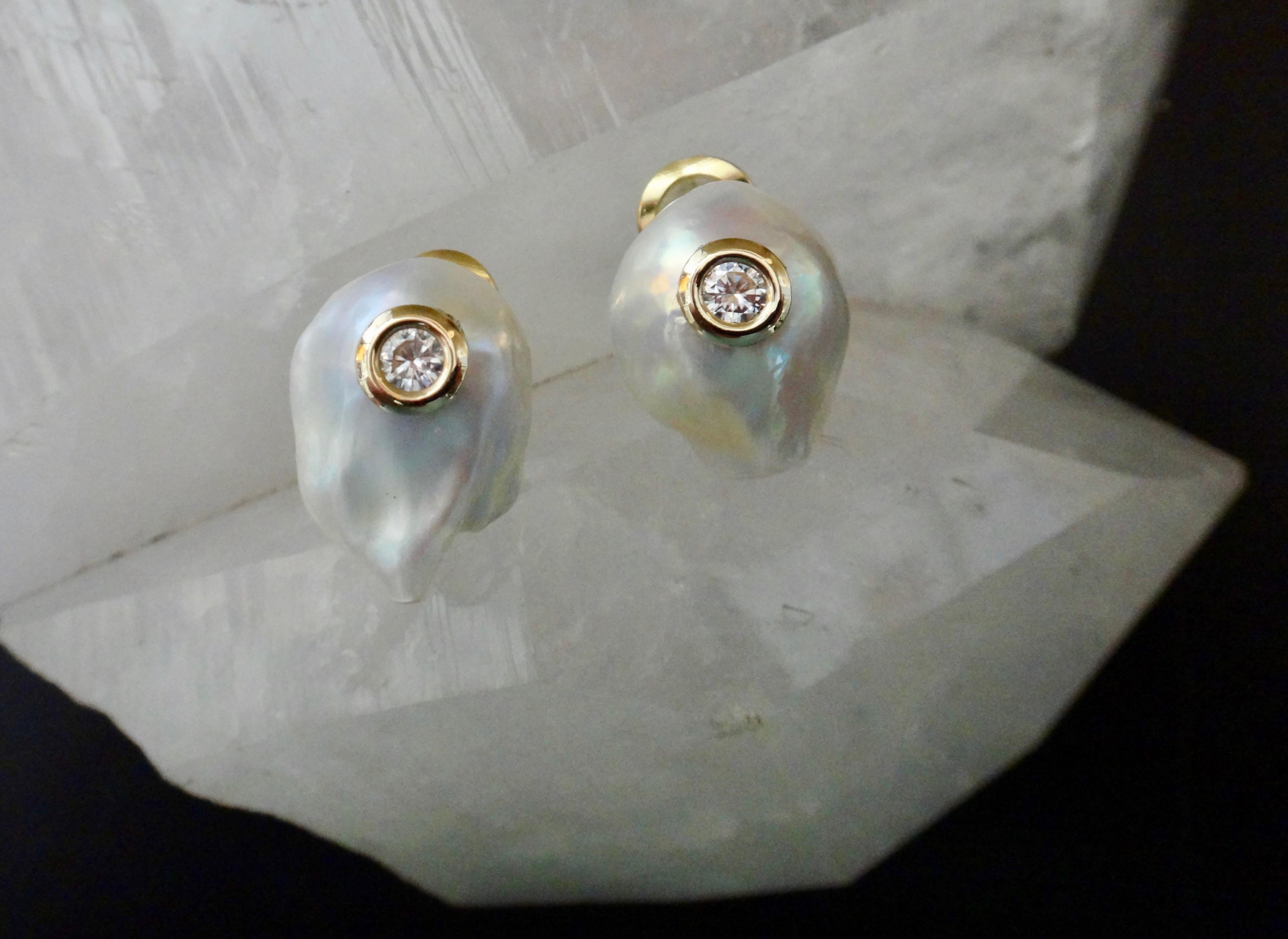 Contemporary Michael Kneebone White Baroque Pearl White Diamond Stud Earrings