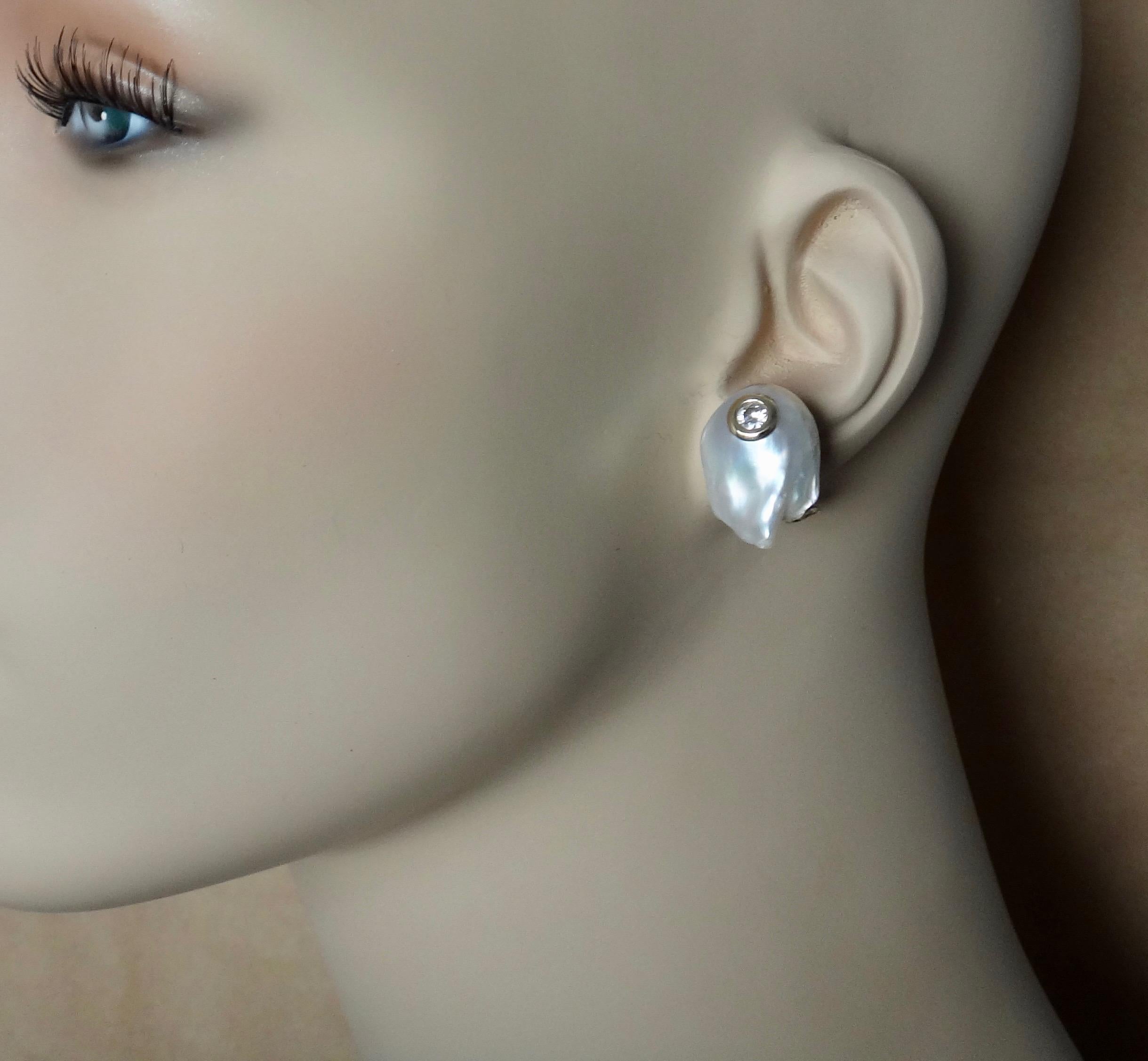 Bead Michael Kneebone White Baroque Pearl White Diamond Stud Earrings